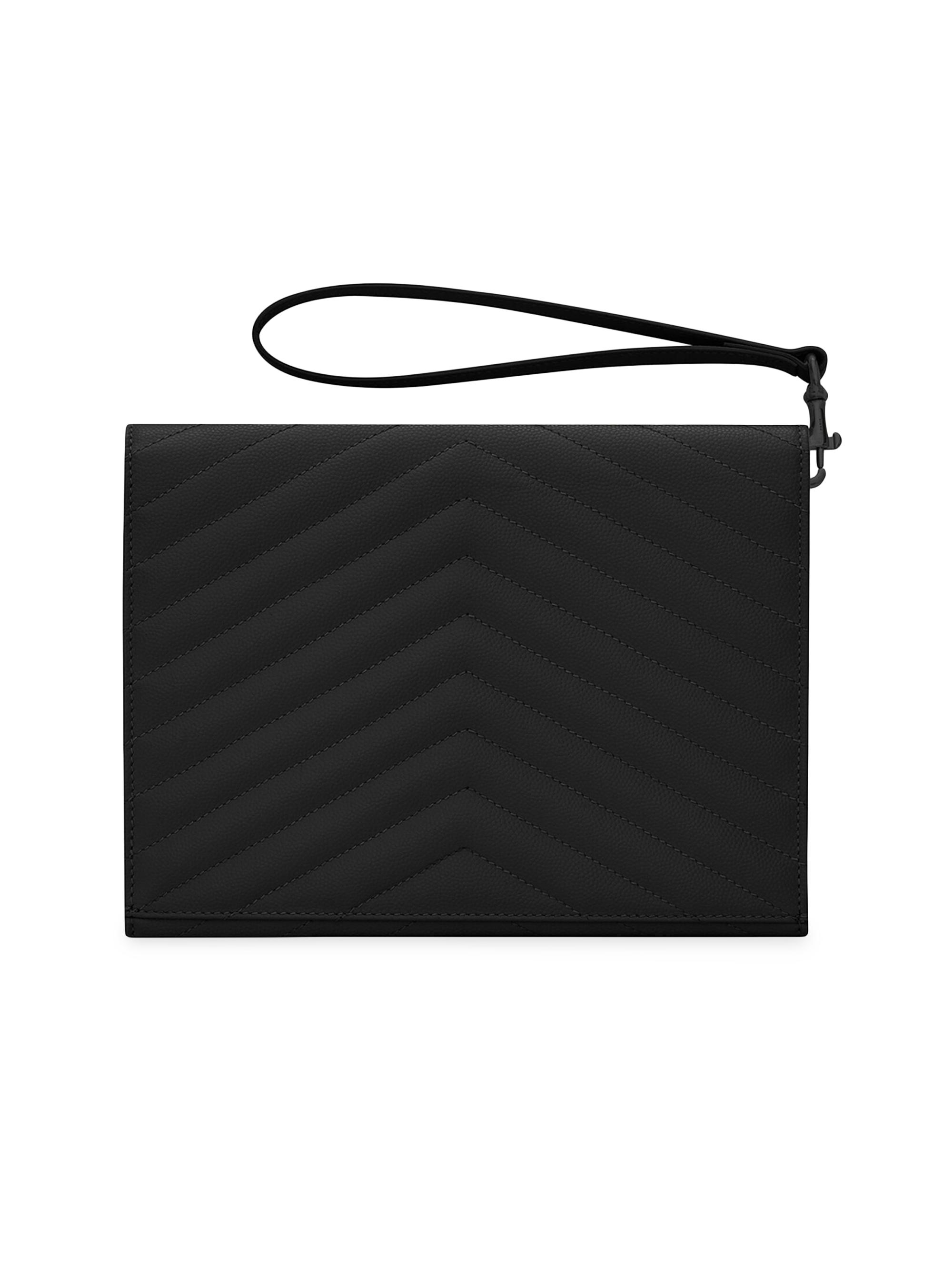 Saint Laurent Cassandre Matelassé Flap Pouch in Grain De Poudre