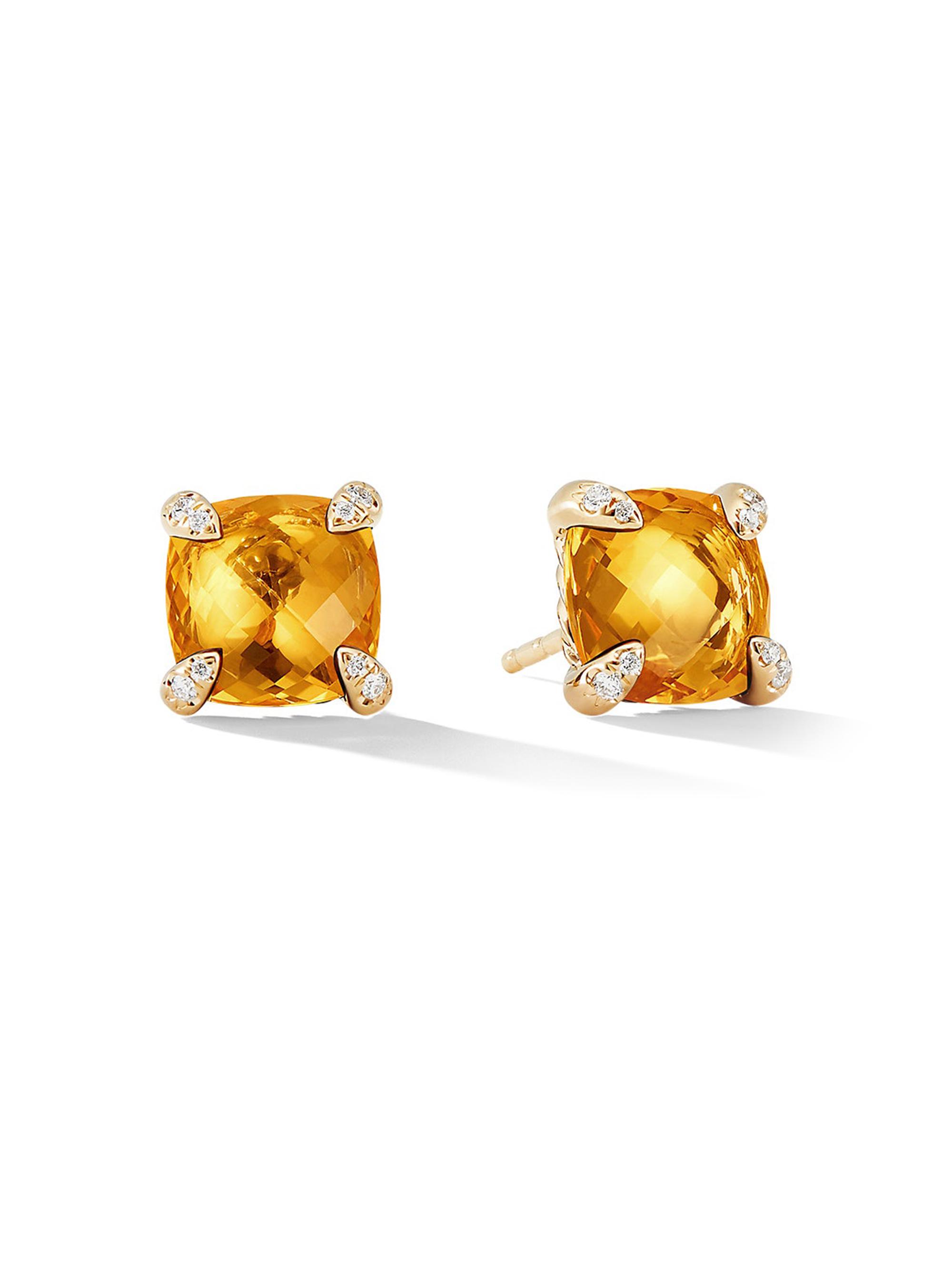 David Yurman Women's Chatelaine Stud Earrings in 18K Yellow Gold with Pavé Diamonds - Citrine