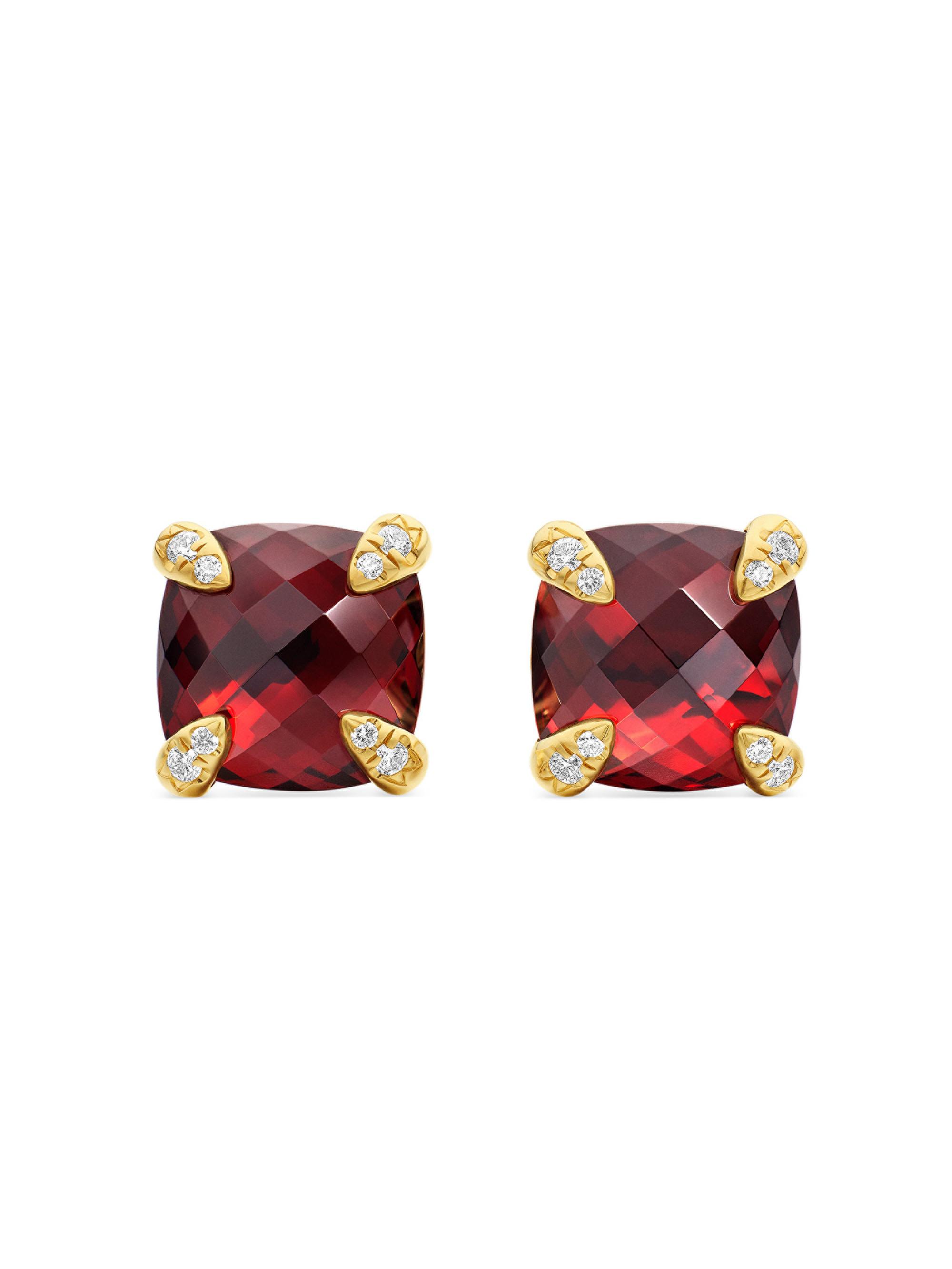 David Yurman Women's Chatelaine Stud Earrings in 18K Yellow Gold with Pavé Diamonds - Garnet