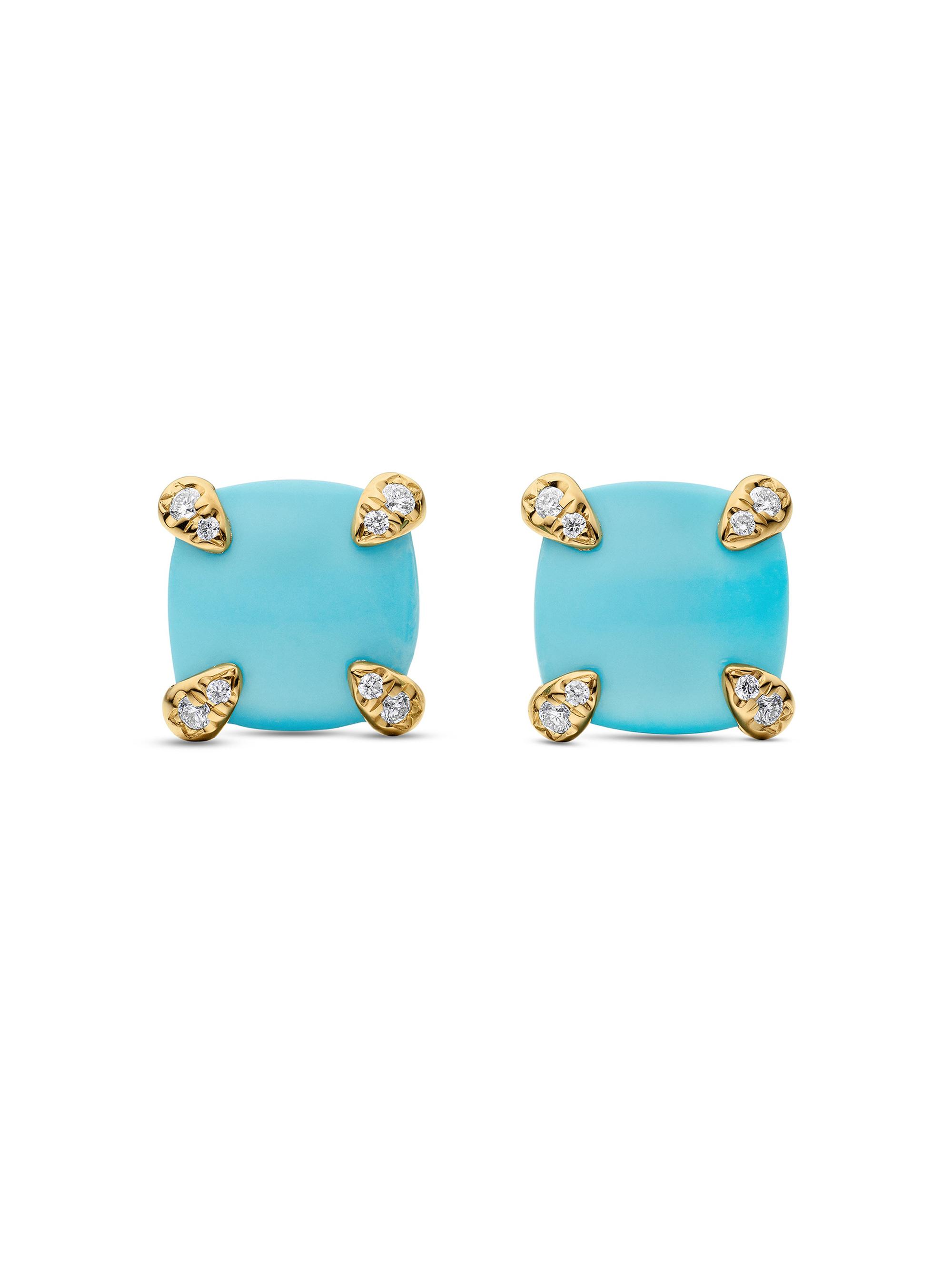 David Yurman Women's Chatelaine Stud Earrings in 18K Yellow Gold with Pavé Diamonds - Turquoise