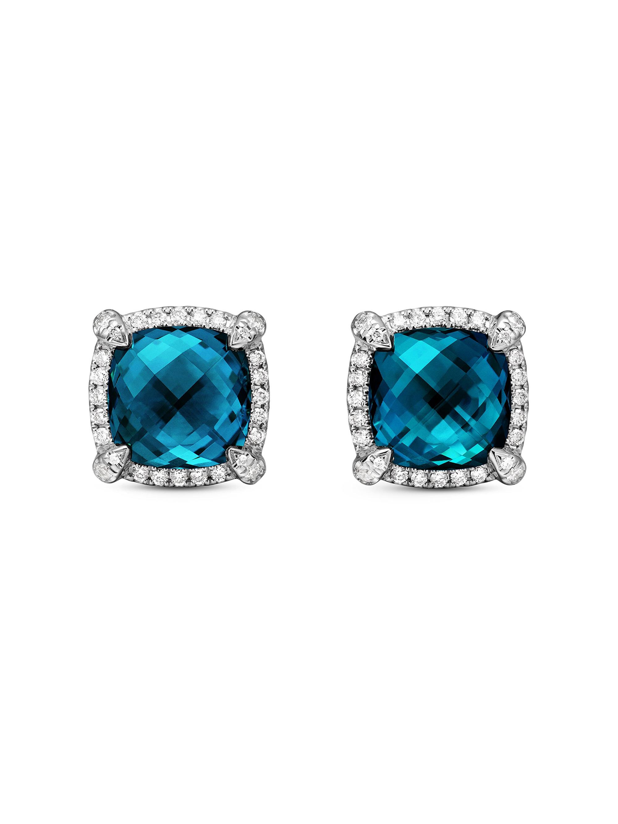 David Yurman Women's Chatelaine Pavé Bezel Stud Earrings in Sterling Silver - Hampton Blue Topaz