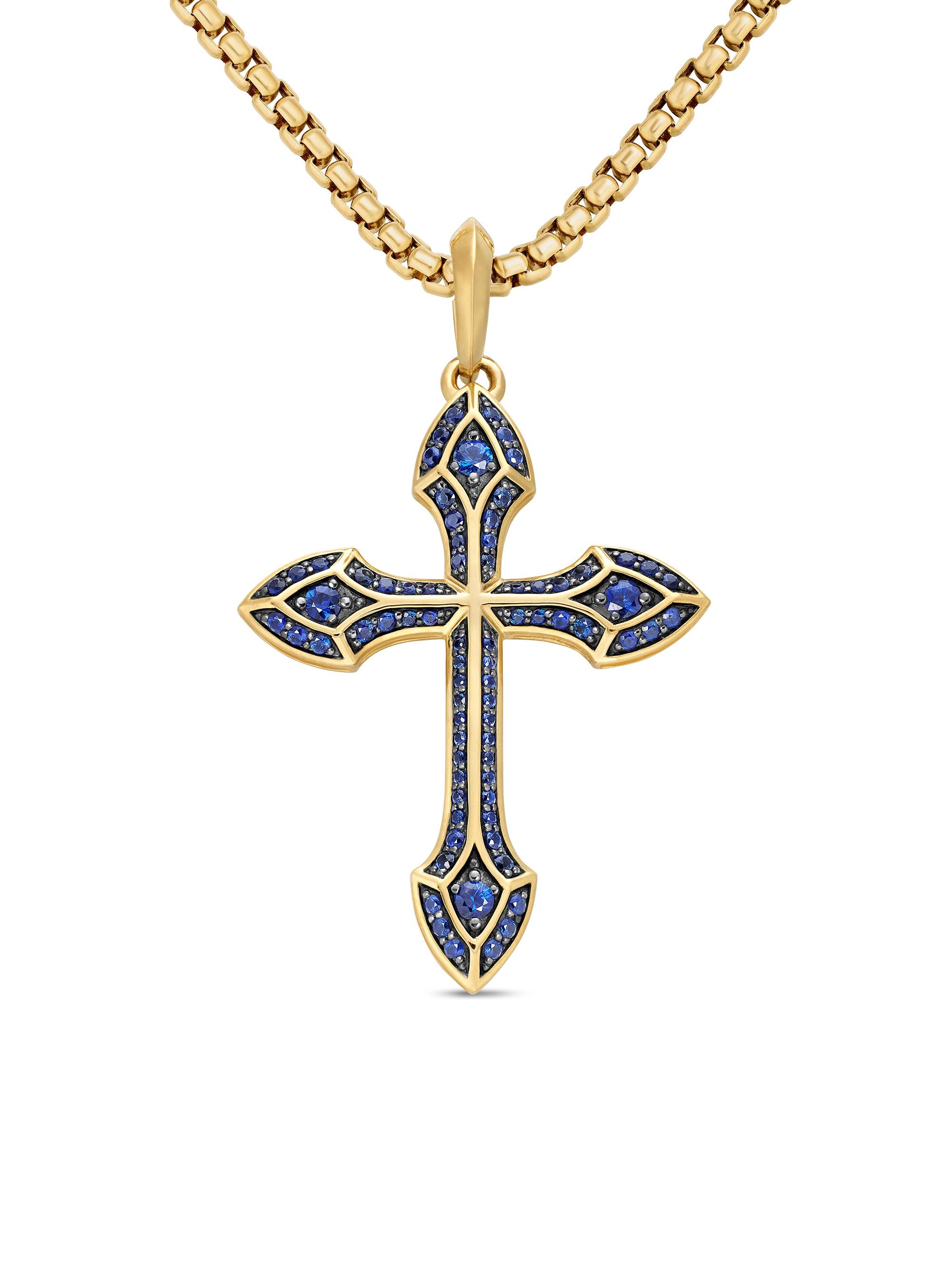 David Yurman Men's Gothic Cross Pendant in 18K Yellow Gold - Sapphire