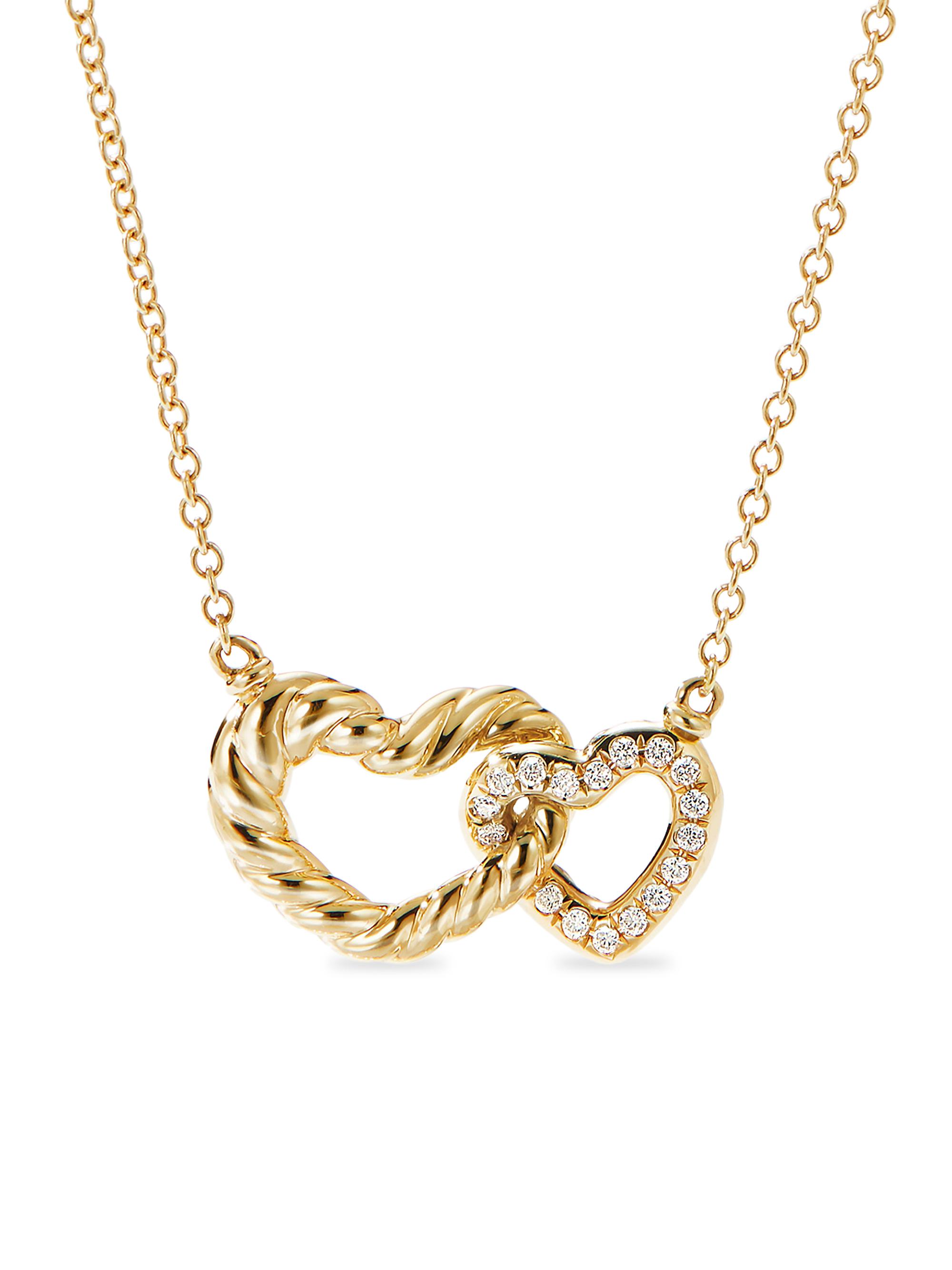David Yurman Women's Cable Collectibles Interlocking Heart Necklace in K Yellow Gold with Diamonds, 20.6MM - Diamond