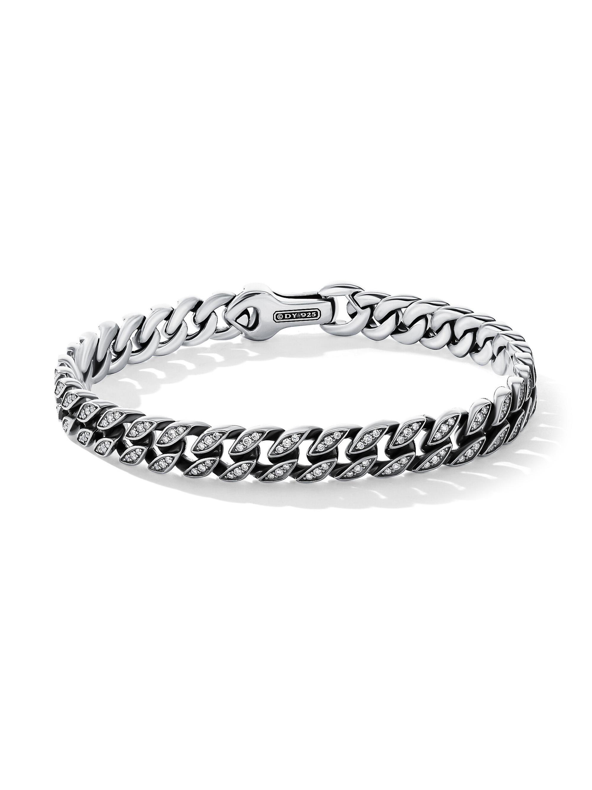 David Yurman Men's Curb Chain Bracelet in Sterling Silver - Diamond