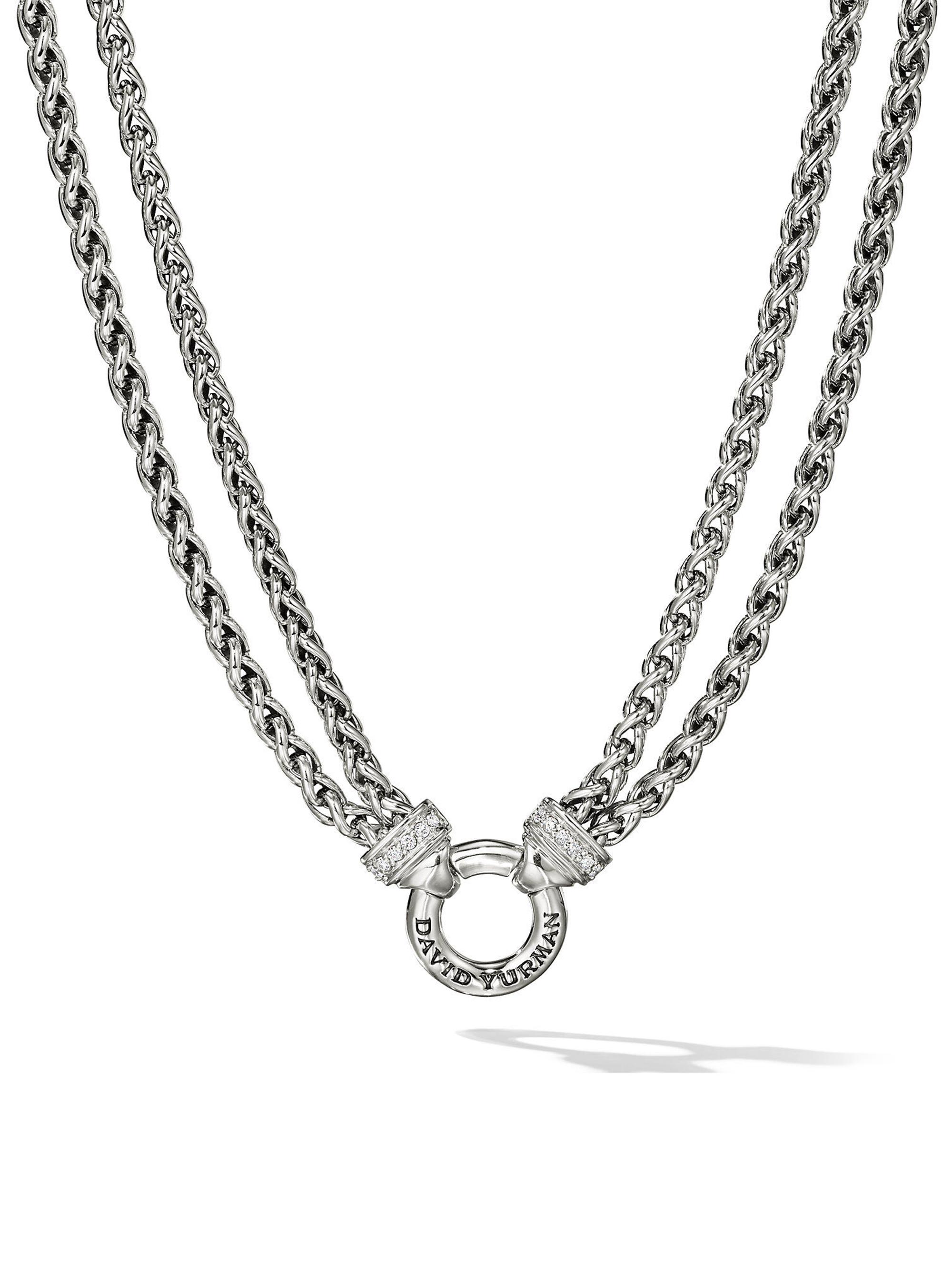 David Yurman Women's Double Wheat Chain Necklace with Pavé Diamonds - Sterling Silver