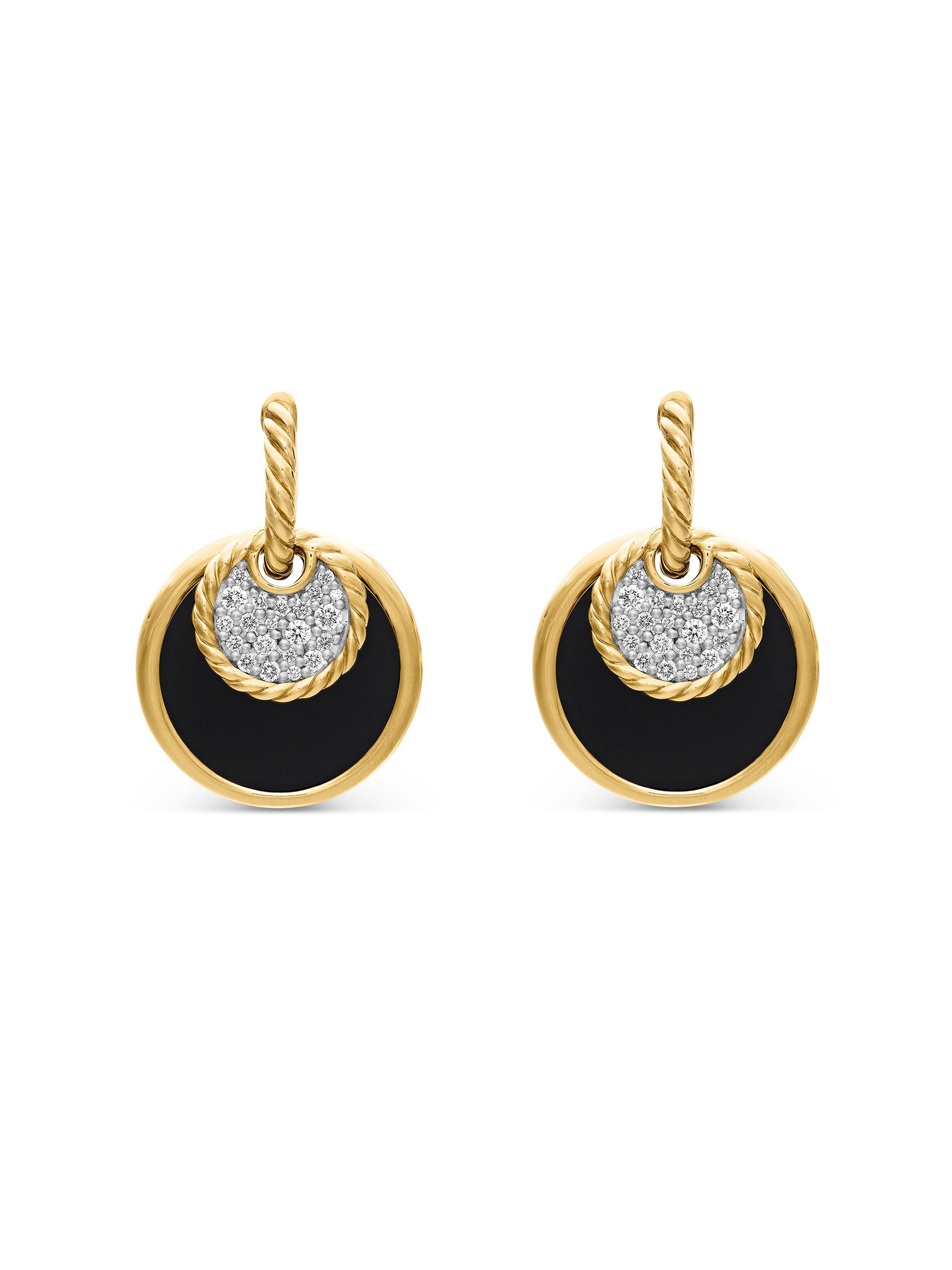 David Yurman Women's DY Elements Convertible Drop Earrings in 18K Yellow Gold with Black Onyx Reversible to Mother of Pearl and Diamonds, 21.5MM - Blk Onyx Whit...