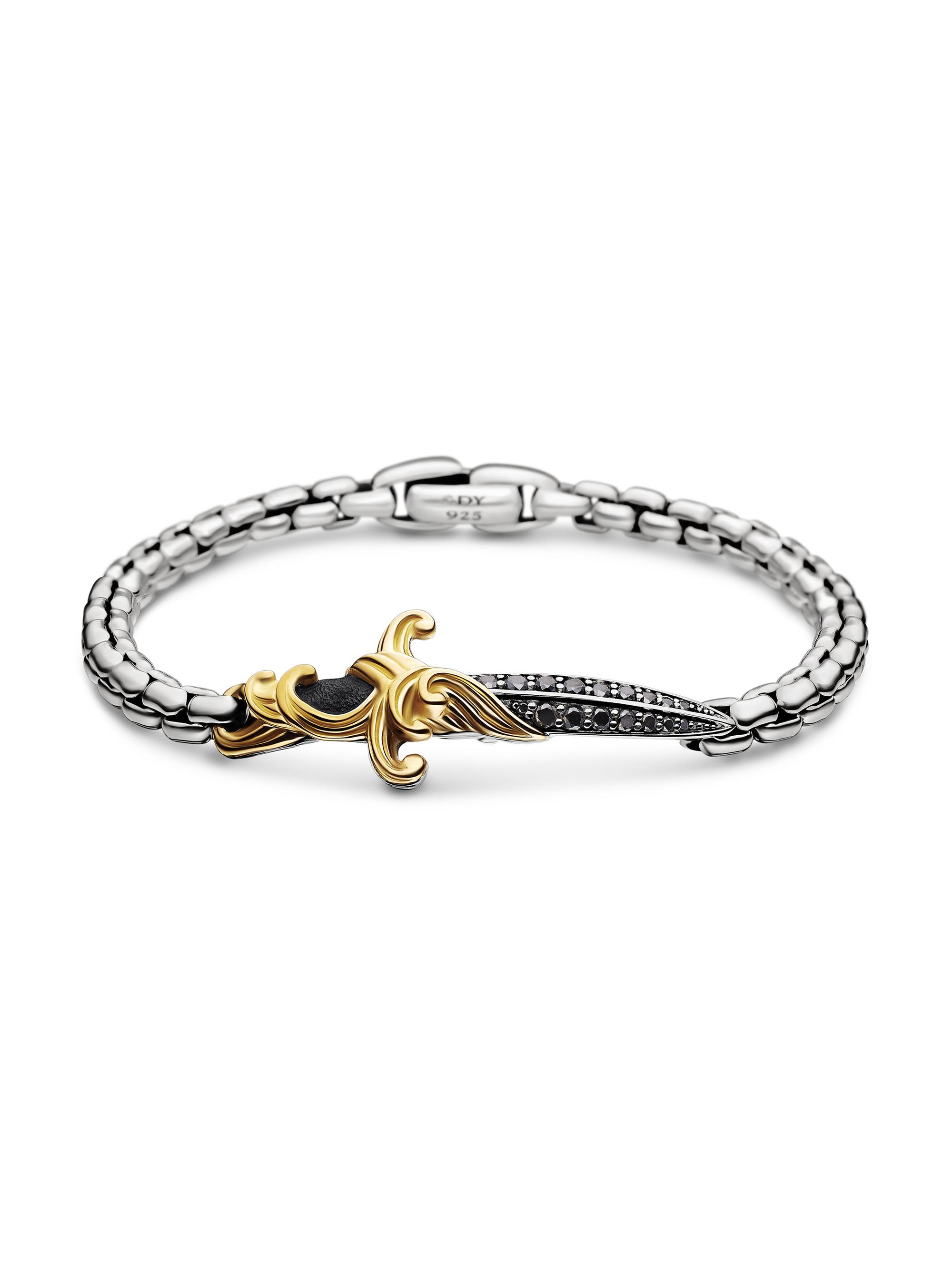David Yurman Men's Waves Dagger Bracelet with 18K Yellow Gold and Pavé Black Diamonds - Black Diamond