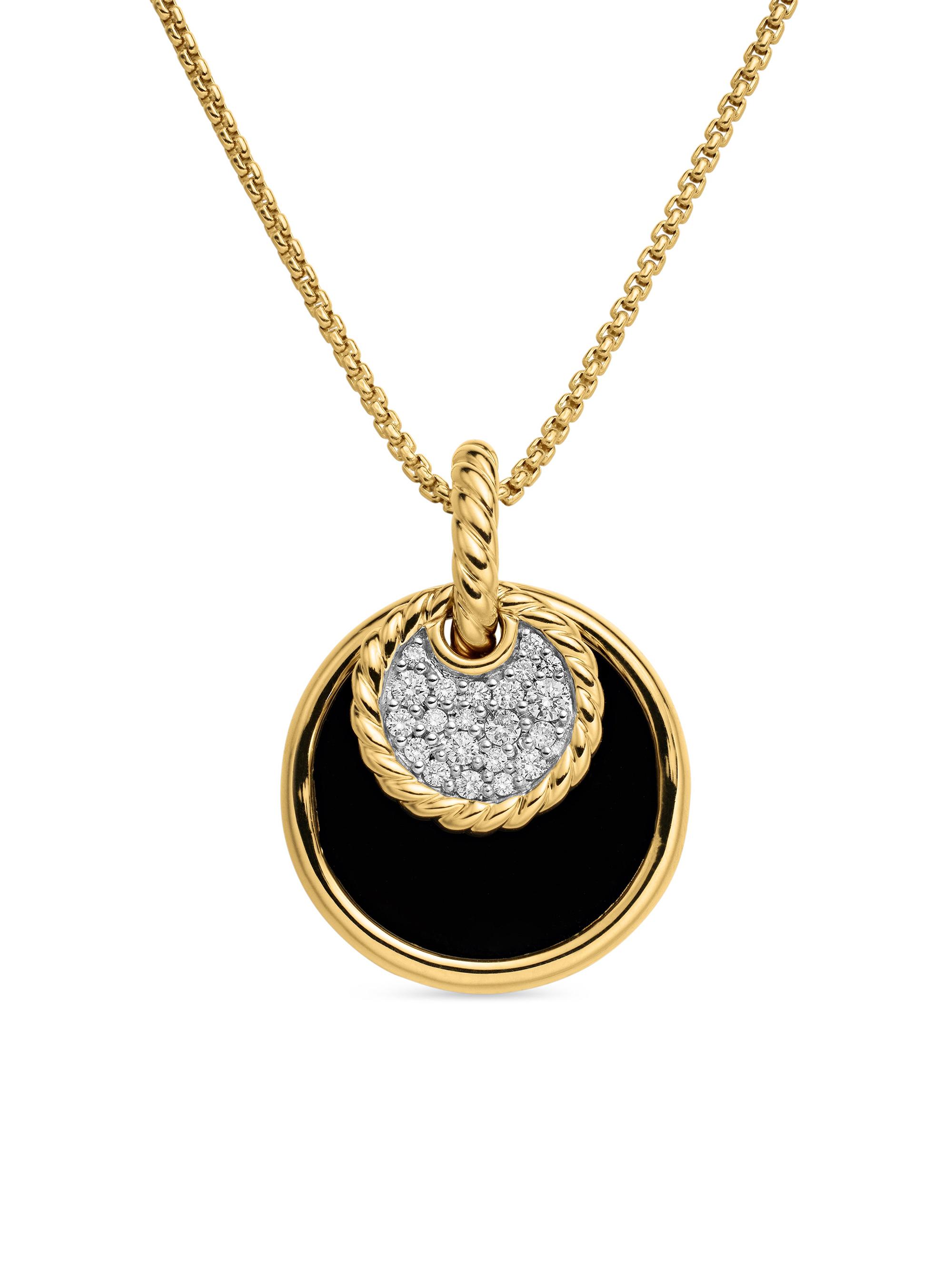 David Yurman Women's DY Elements Convertible Pendant Necklace in 18K Yellow Gold with Diamonds and Black Onyx Reversible to Mother of Pearl, 21.5mm - Blk Onyx W...
