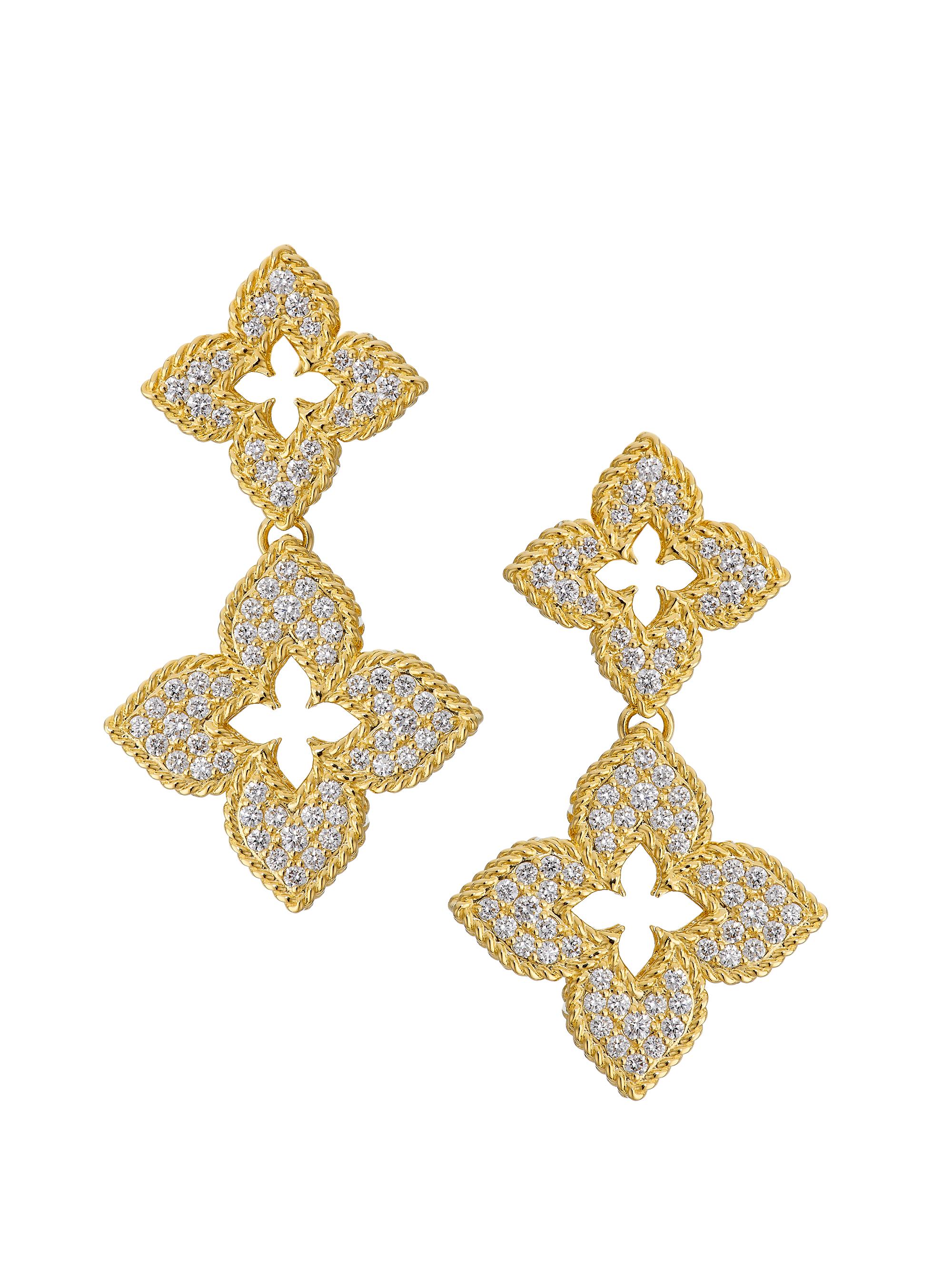 Roberto Coin Women's Petite Venetian Princess 18K Yellow Gold & 1.00 TCW Diamond Double Drop Earrings - Yellow Gold
