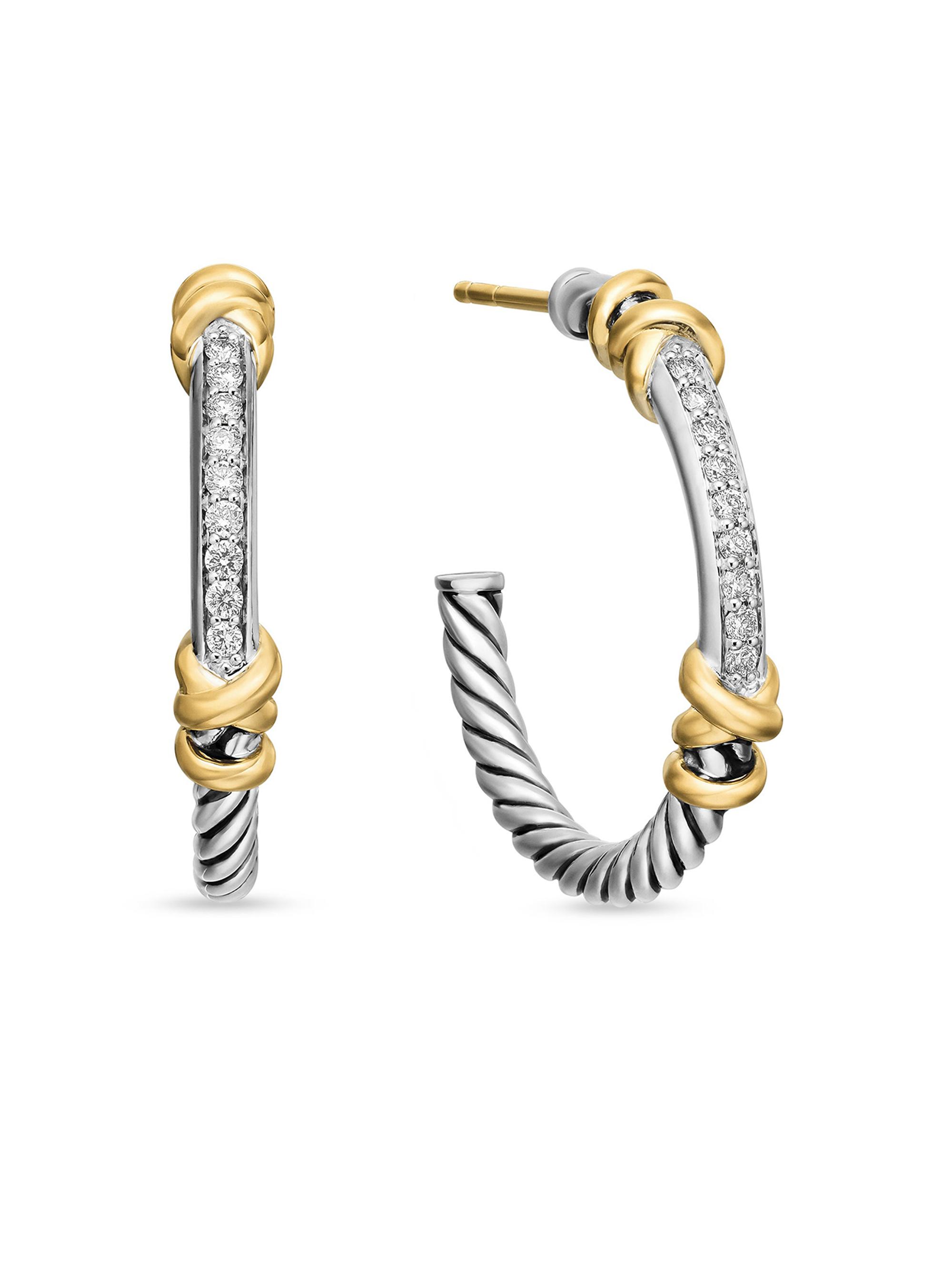 David Yurman Women's Petite Helena Wrap Hoop Earrings in Sterling Silver with 18K Yellow Gold and Diamonds, 1in - Diamond