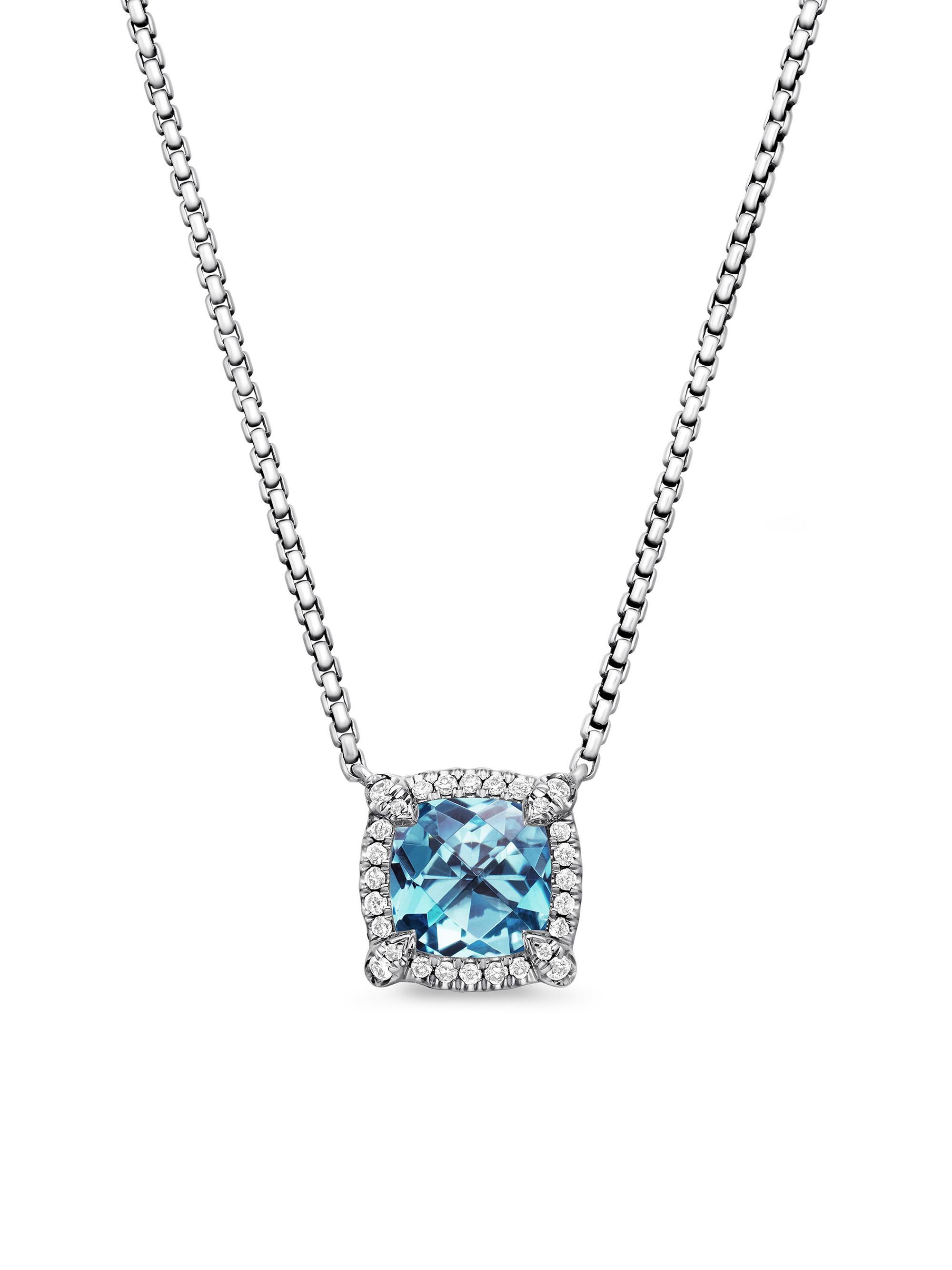 David Yurman Women's Petite Chatelaine Pavé Bezel Pendant Necklace with Diamonds - Blue Topaz