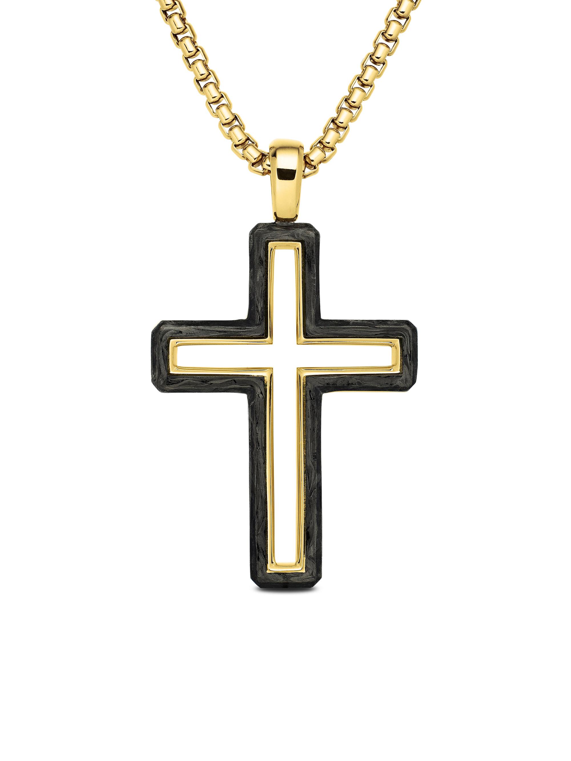David Yurman Men's Forged Carbon Cross Pendant in 18K Yellow Gold, 37mm - Forged Carbon