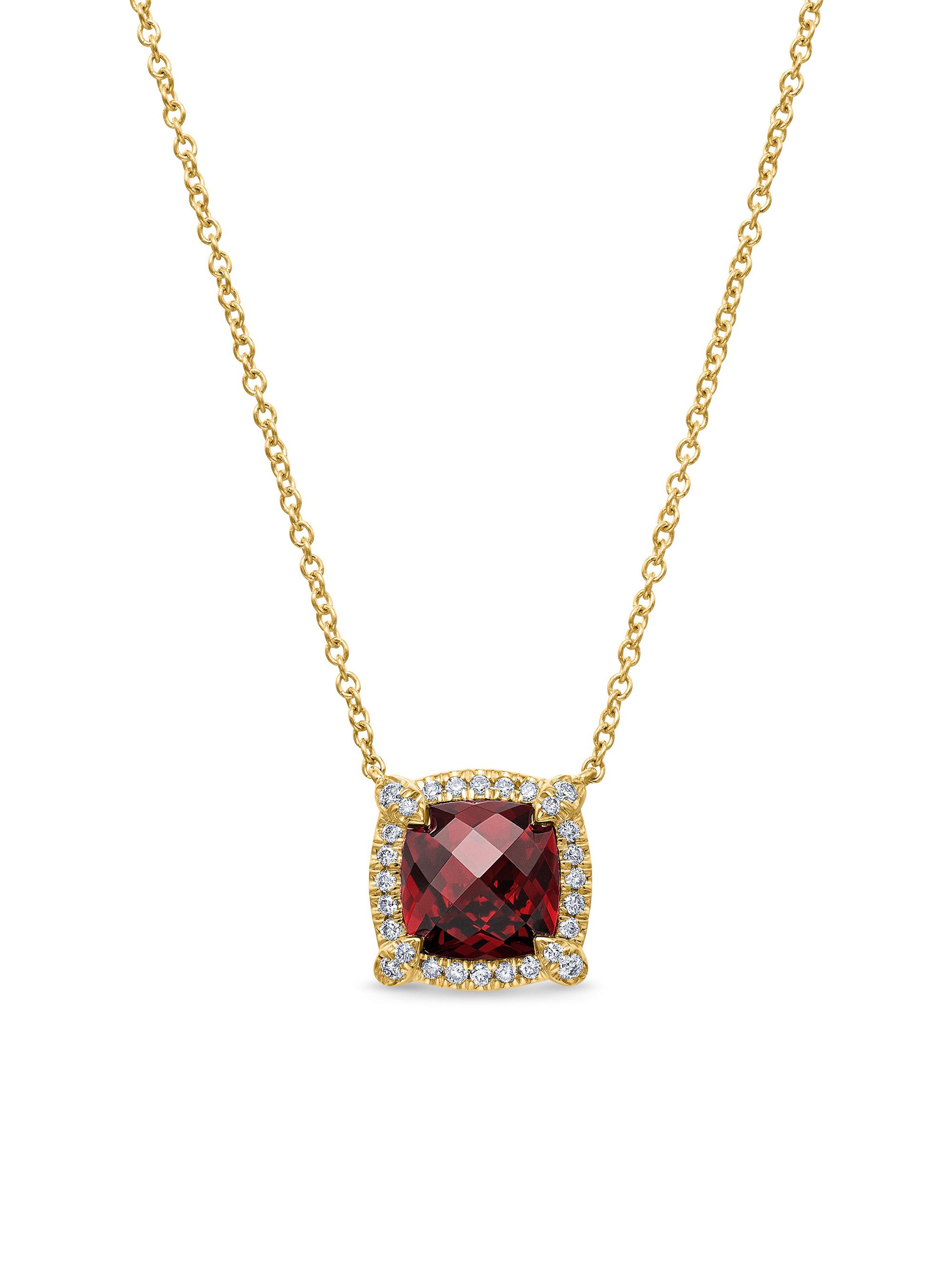 David Yurman Women's Petite Chatelaine Pavé Bezel Pendant Necklace in 18K Yellow Gold with Diamonds - Garnet