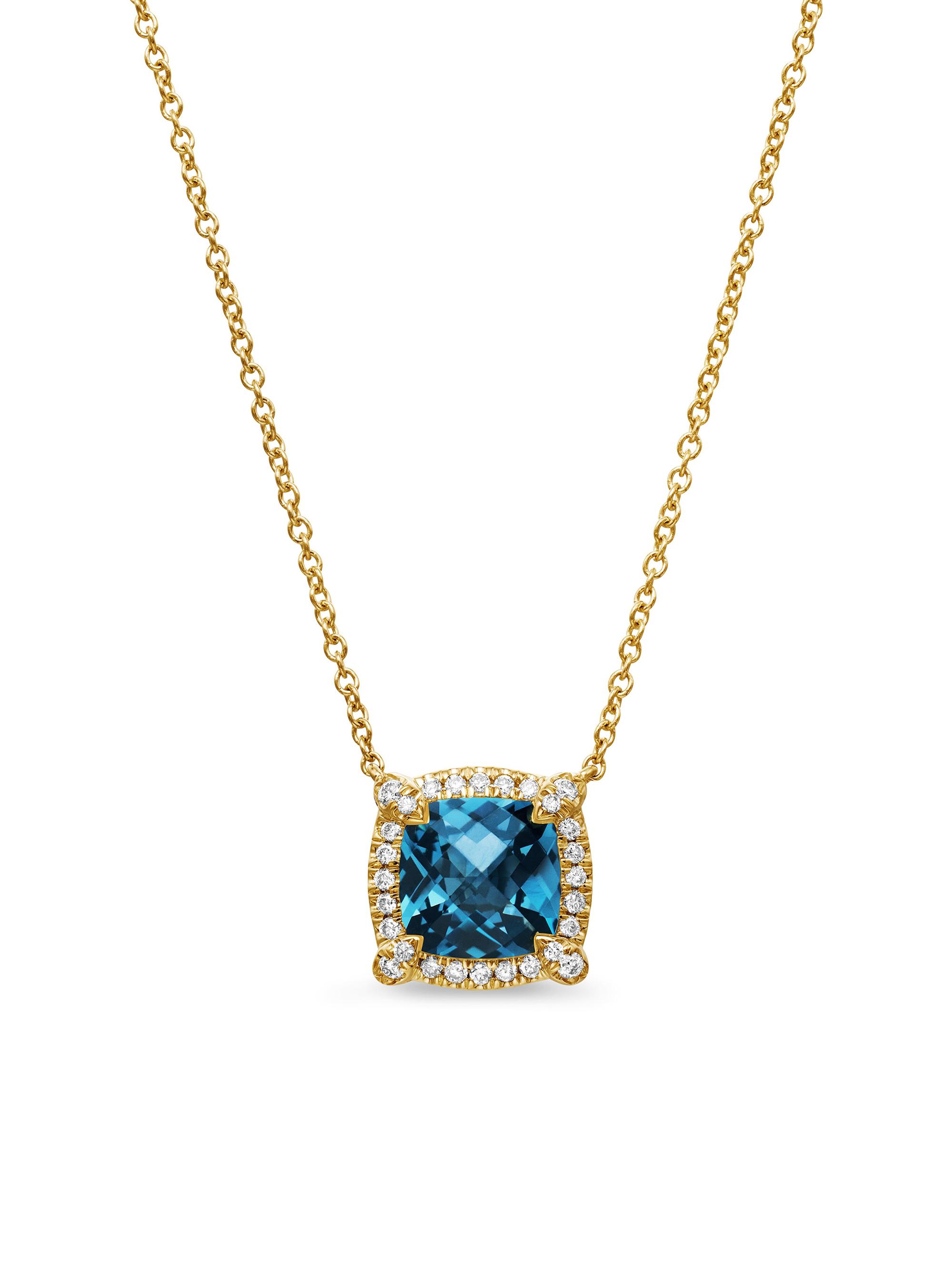 David Yurman Women's Petite Chatelaine Pavé Bezel Pendant Necklace in 18K Yellow Gold with Diamonds - Hampton Blue Topaz