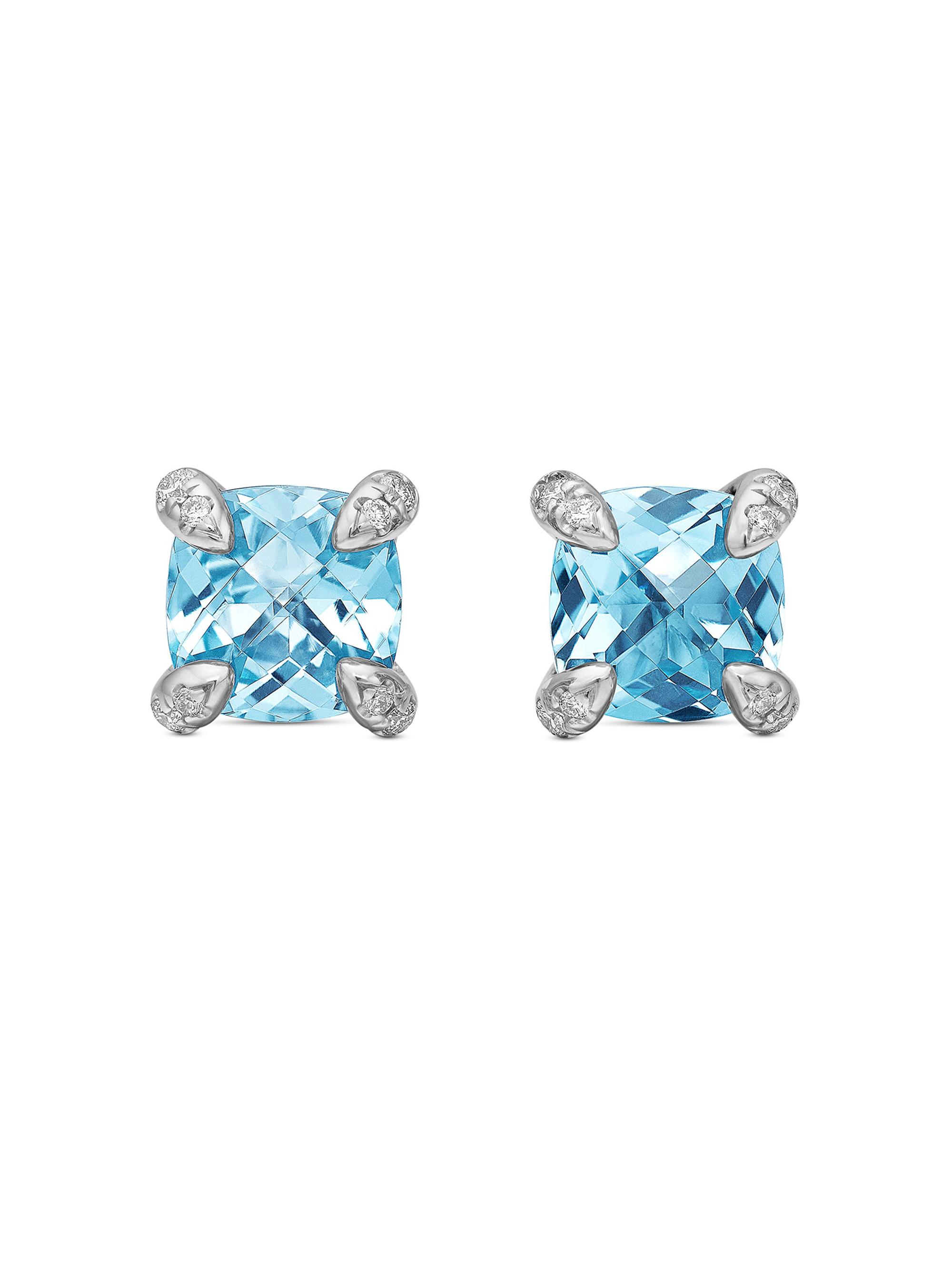 David Yurman Women's Petite Chatelaine Stud Earrings in Sterling Silver - Blue Topaz