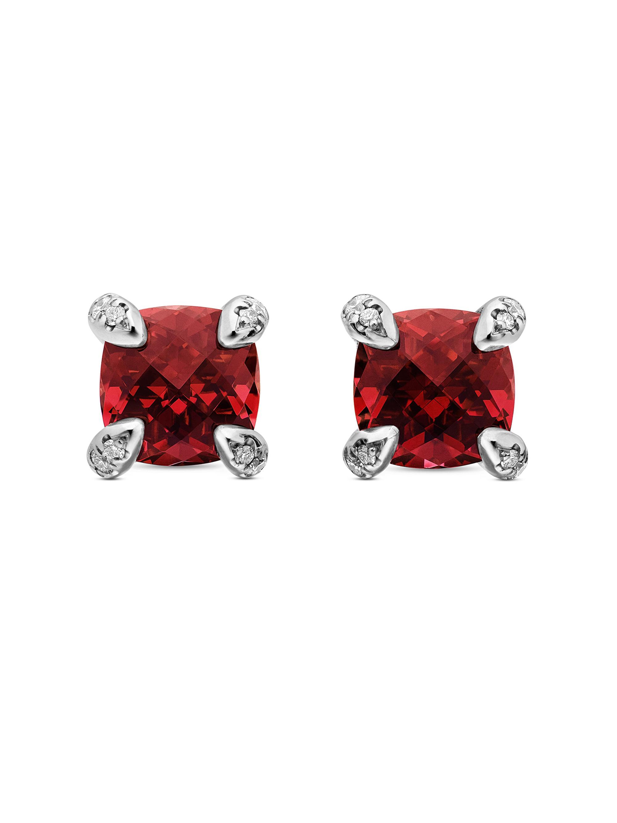 David Yurman Women's Petite Chatelaine Stud Earrings in Sterling Silver - Rhodolite Garnet