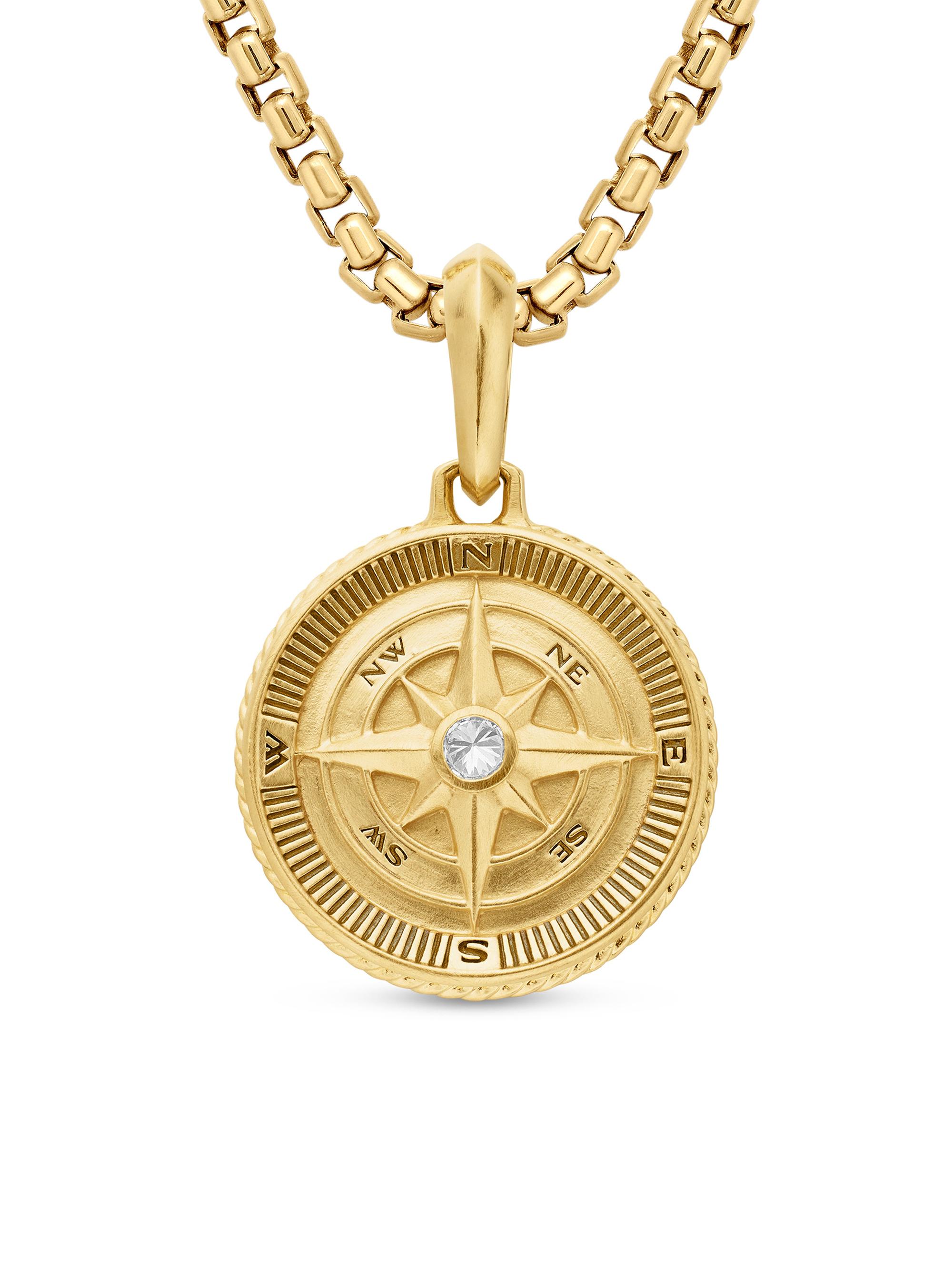 David Yurman Men's Maritime Compass Amulet in 18K Yellow Gold with Center Diamond, 29.5mm - Diamond