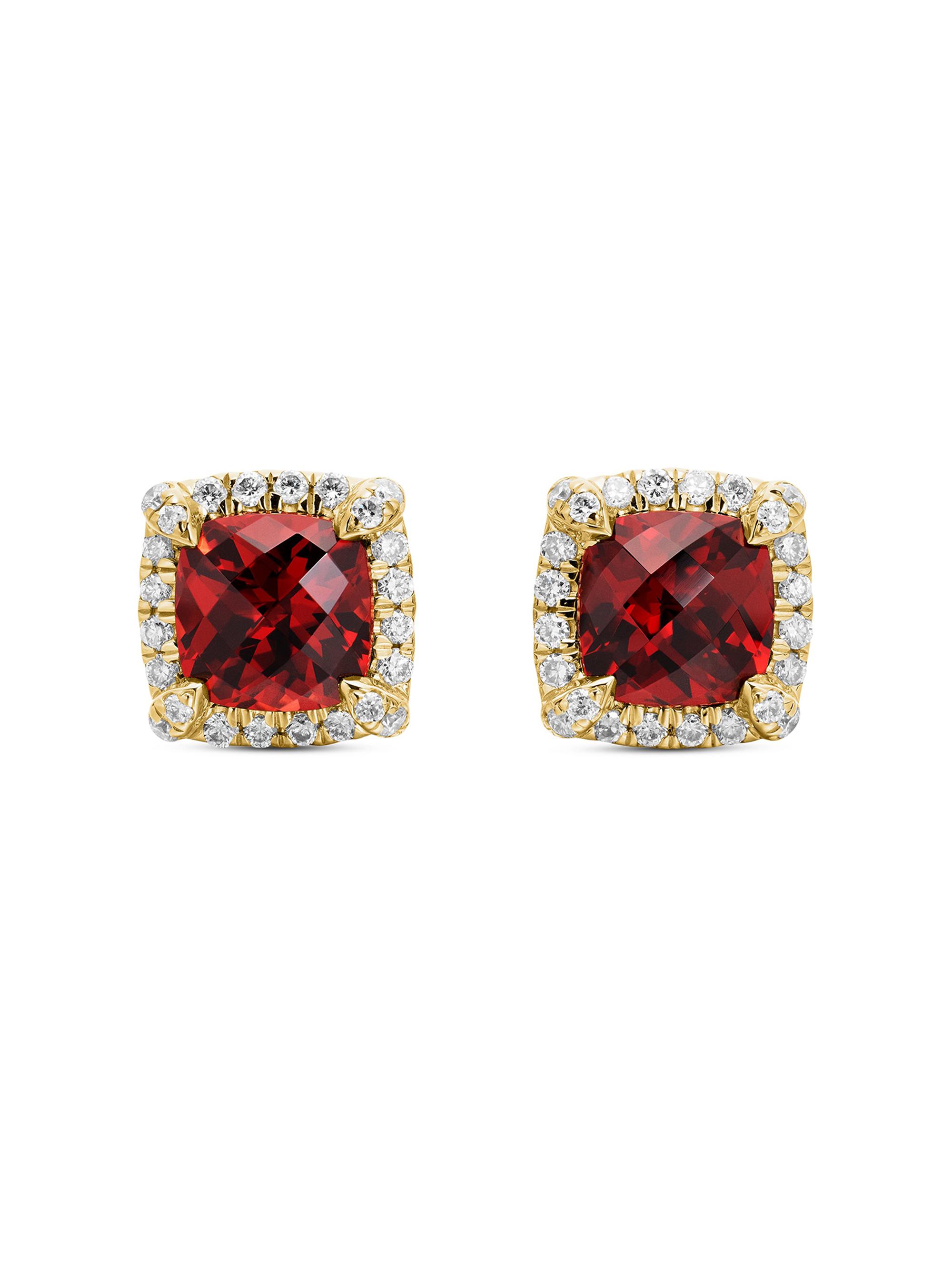 David Yurman Women's Petite Chatelaine Pavé Bezel Stud Earrings in 18K Yellow Gold - Garnet