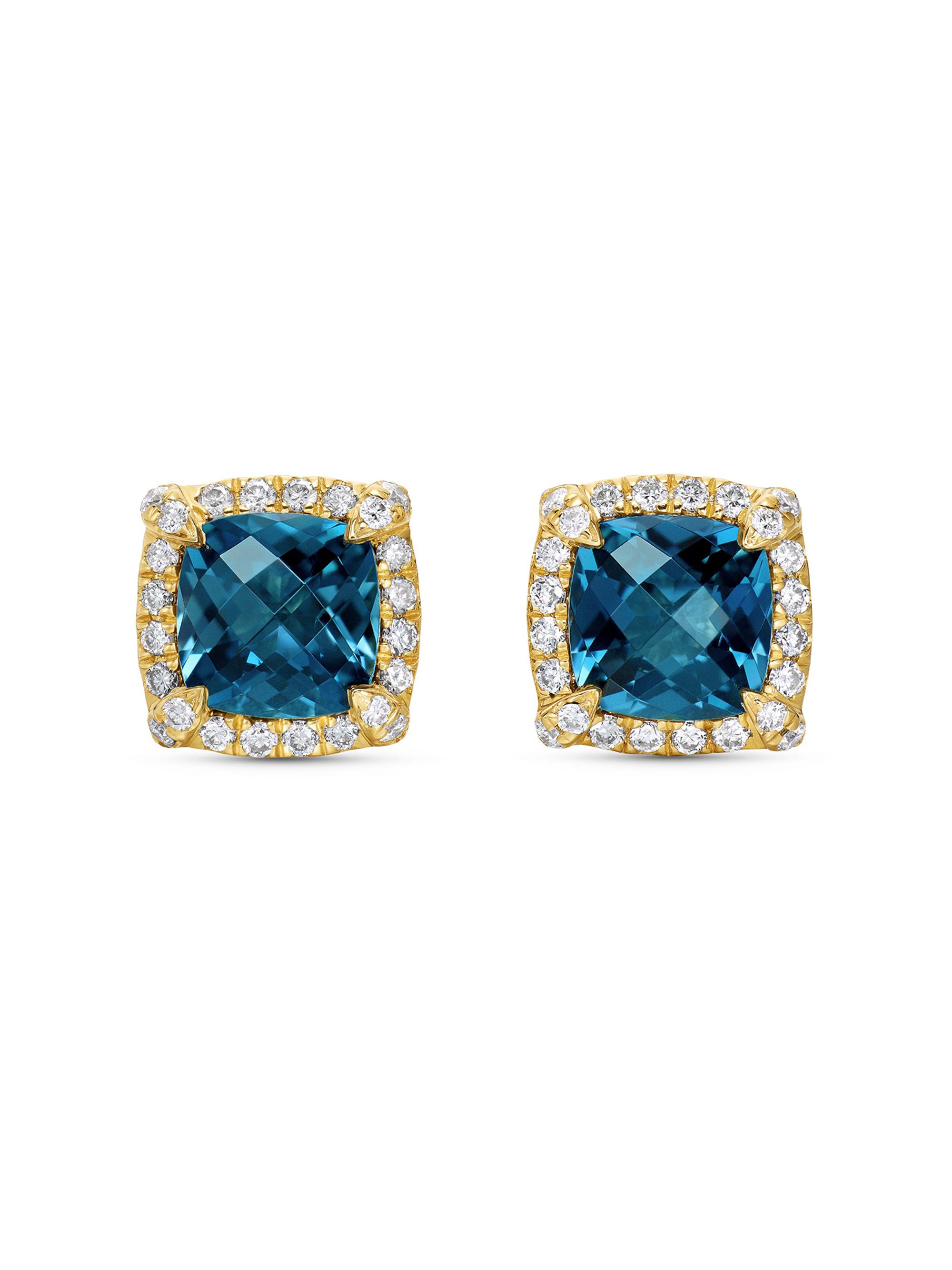 David Yurman Women's Petite Chatelaine Pavé Bezel Stud Earrings in 18K Yellow Gold - Hampton Blue Topaz