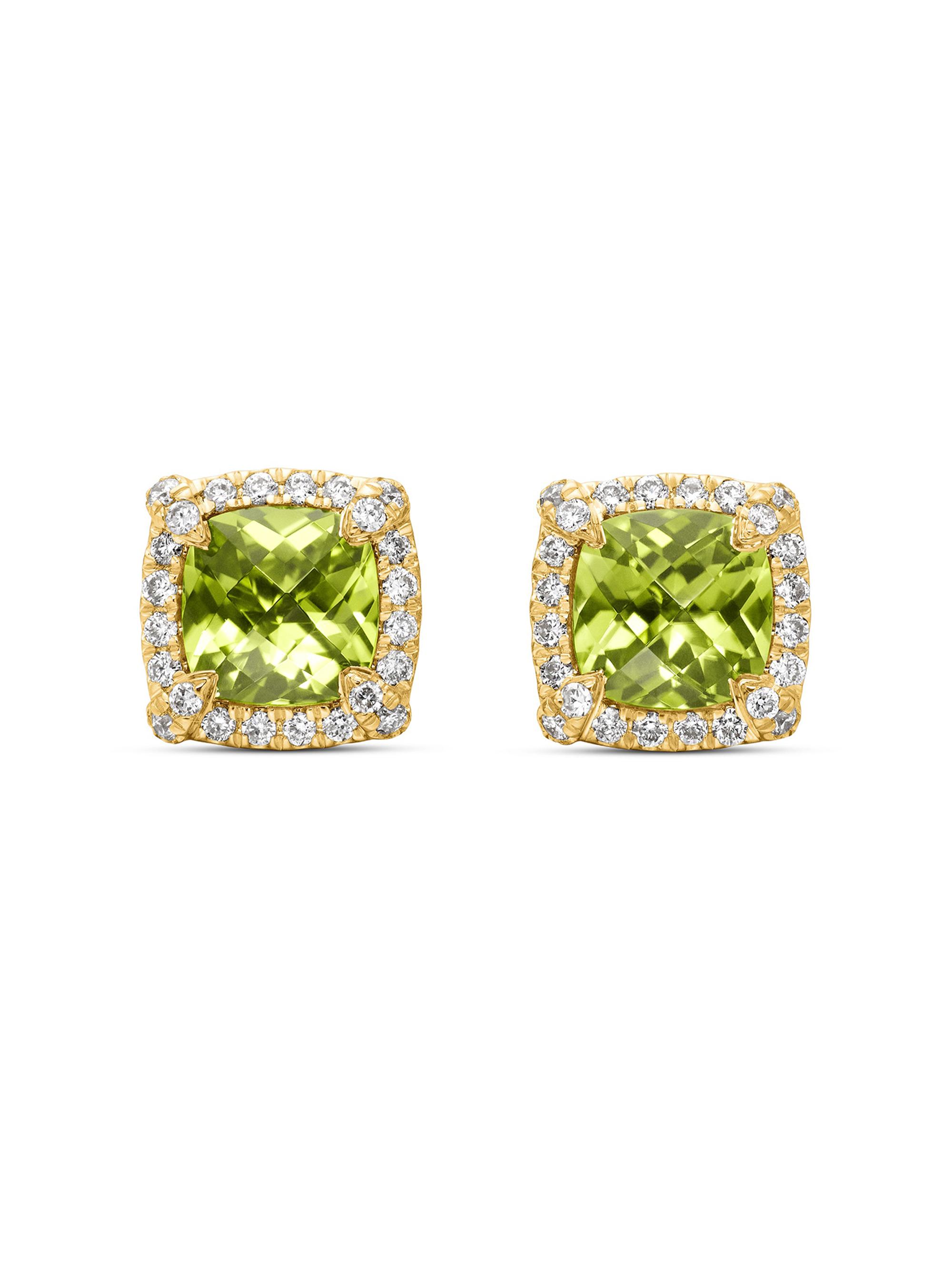David Yurman Women's Petite Chatelaine Pavé Bezel Stud Earrings in 18K Yellow Gold - Peridot