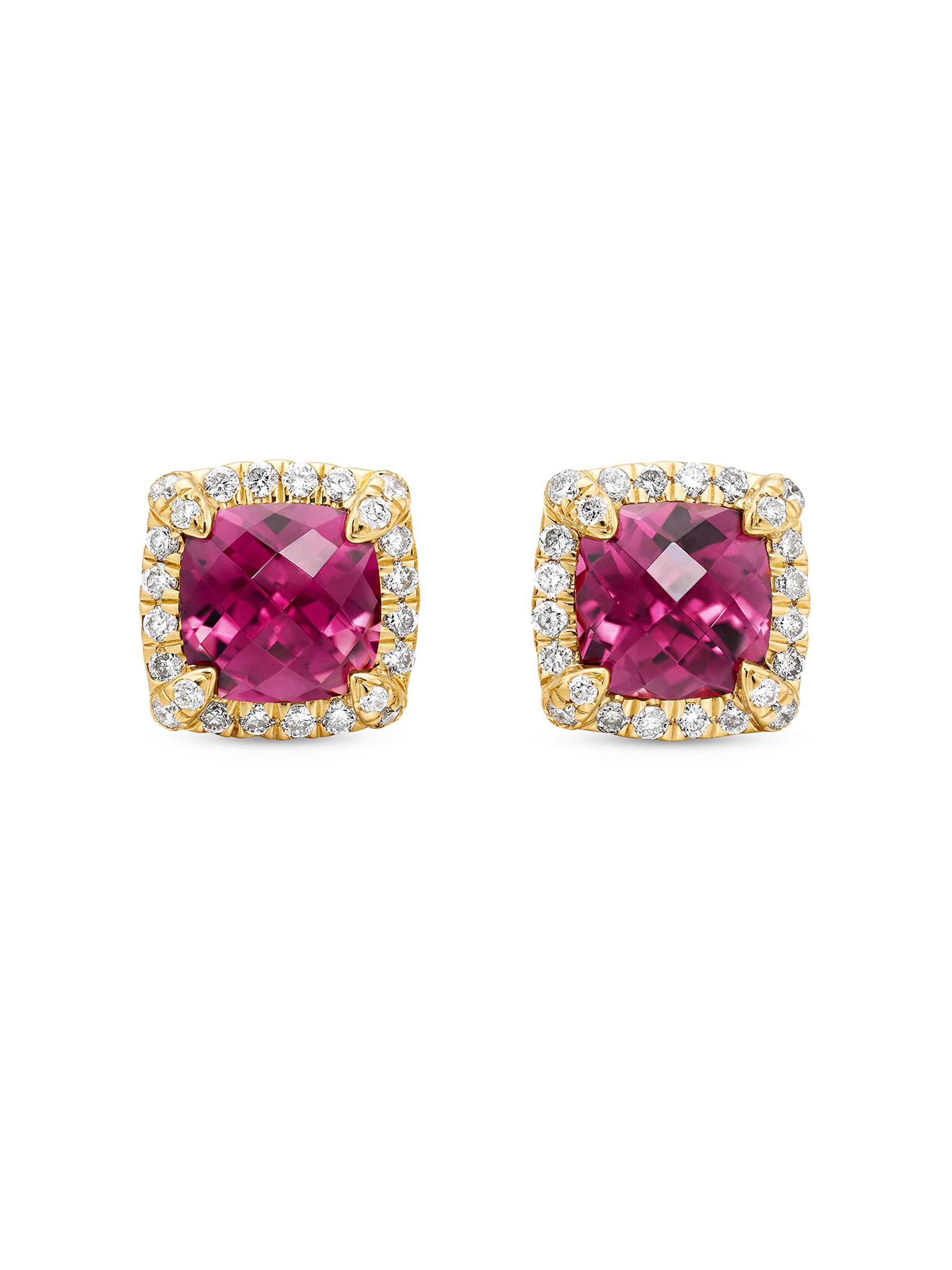 David Yurman Women's Petite Chatelaine Pavé Bezel Stud Earrings in 18K Yellow Gold - Pink Tourmaline