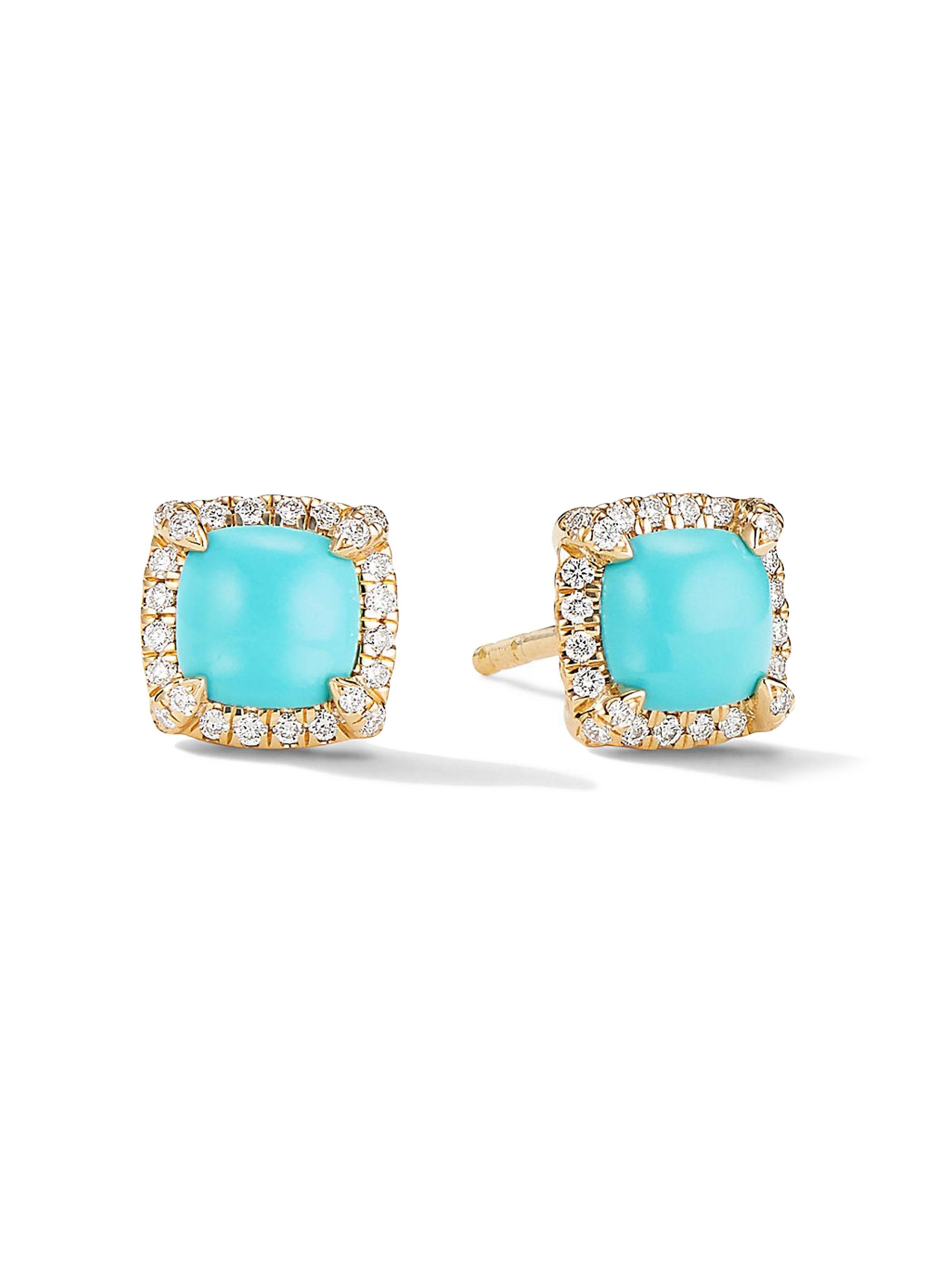 David Yurman Women's Petite Chatelaine Pavé Bezel Stud Earrings in 18K Yellow Gold - Turquoise - Women's Jewelry And Watches