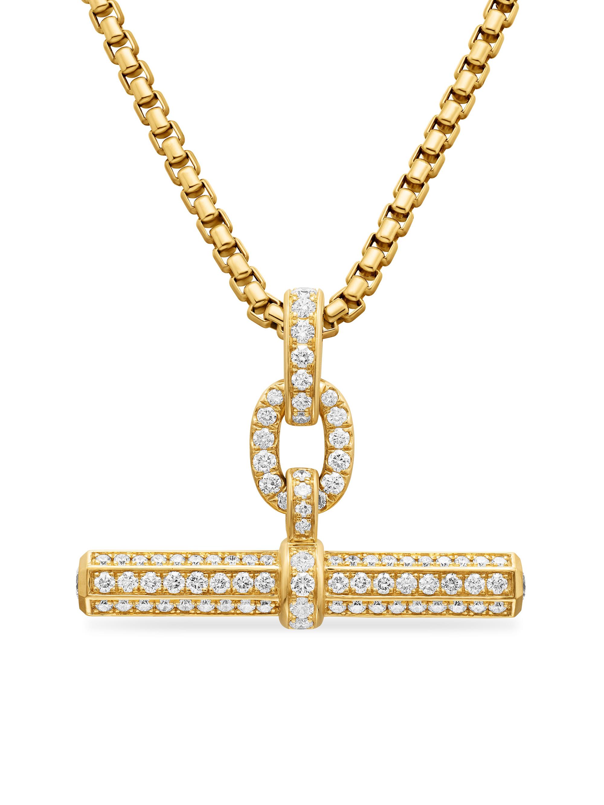 David Yurman Women's Lexington E/W Barrel Pendant in 18K Yellow Gold with Diamonds, 36mm - Diamond