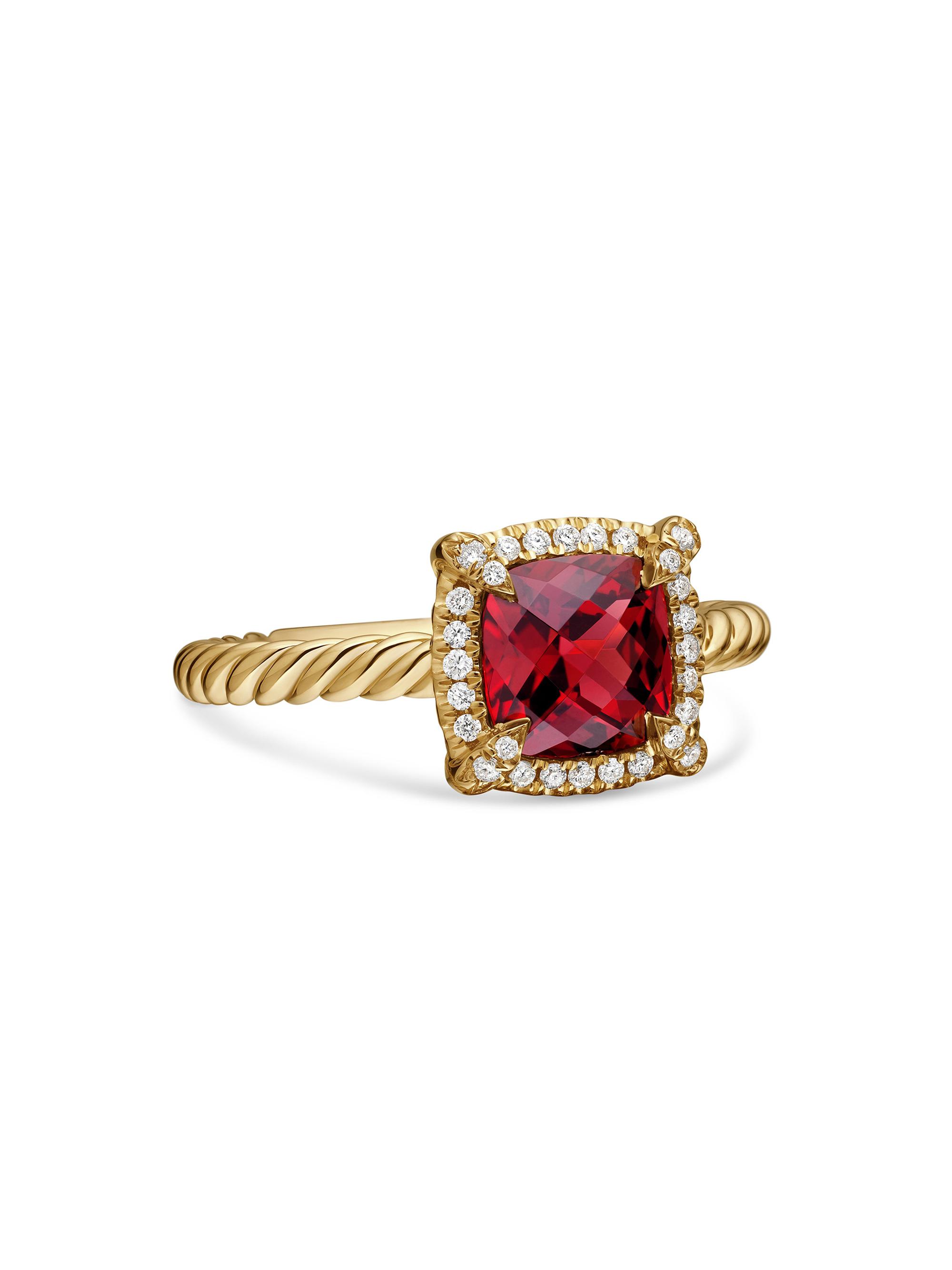 David Yurman Women's Petite Chatelaine Pavé Bezel Ring in 18K Yellow Gold with Diamonds - Garnet