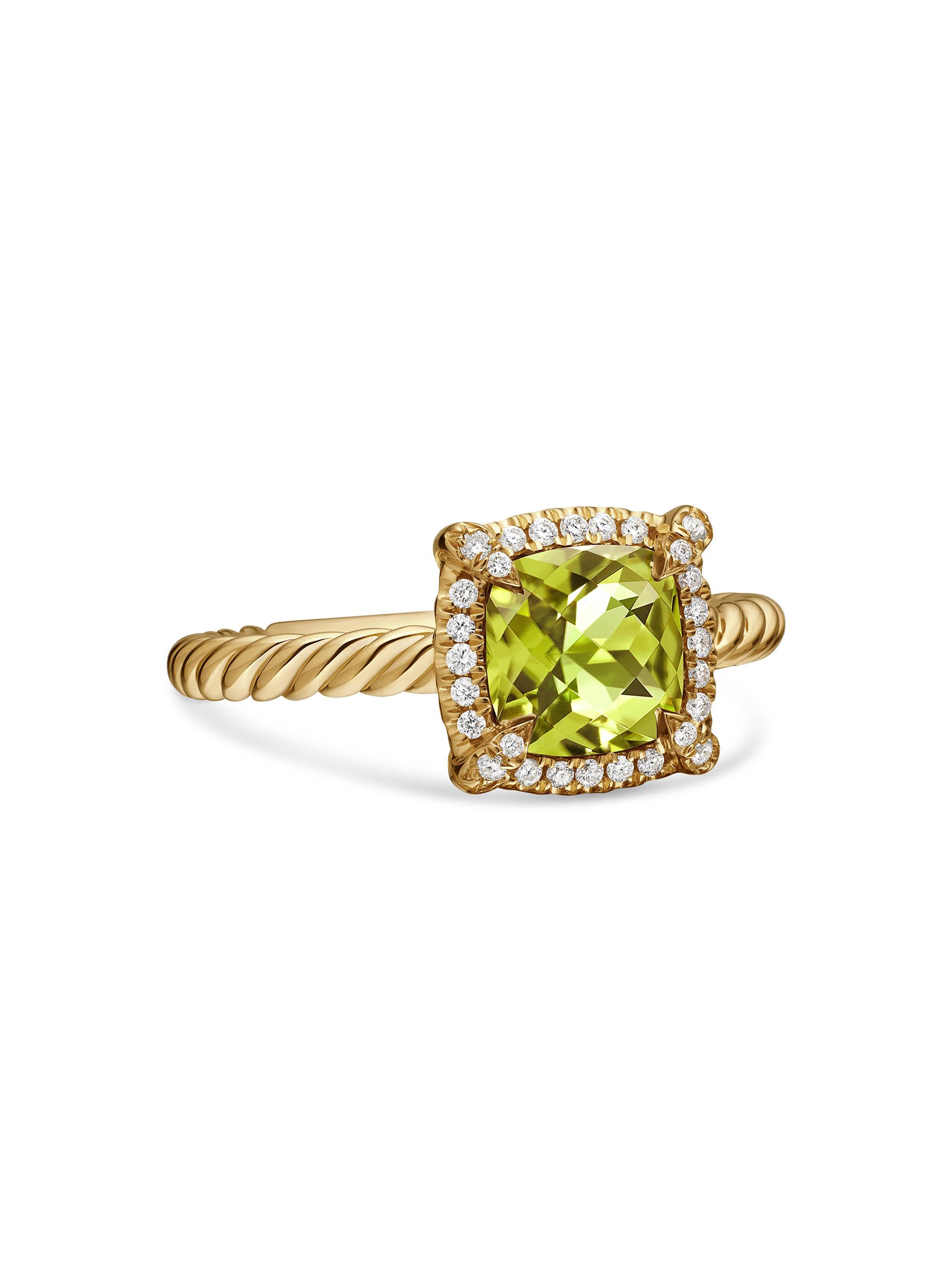 David Yurman Women's Petite Chatelaine Pavé Bezel Ring in 18K Yellow Gold with Diamonds - Peridot
