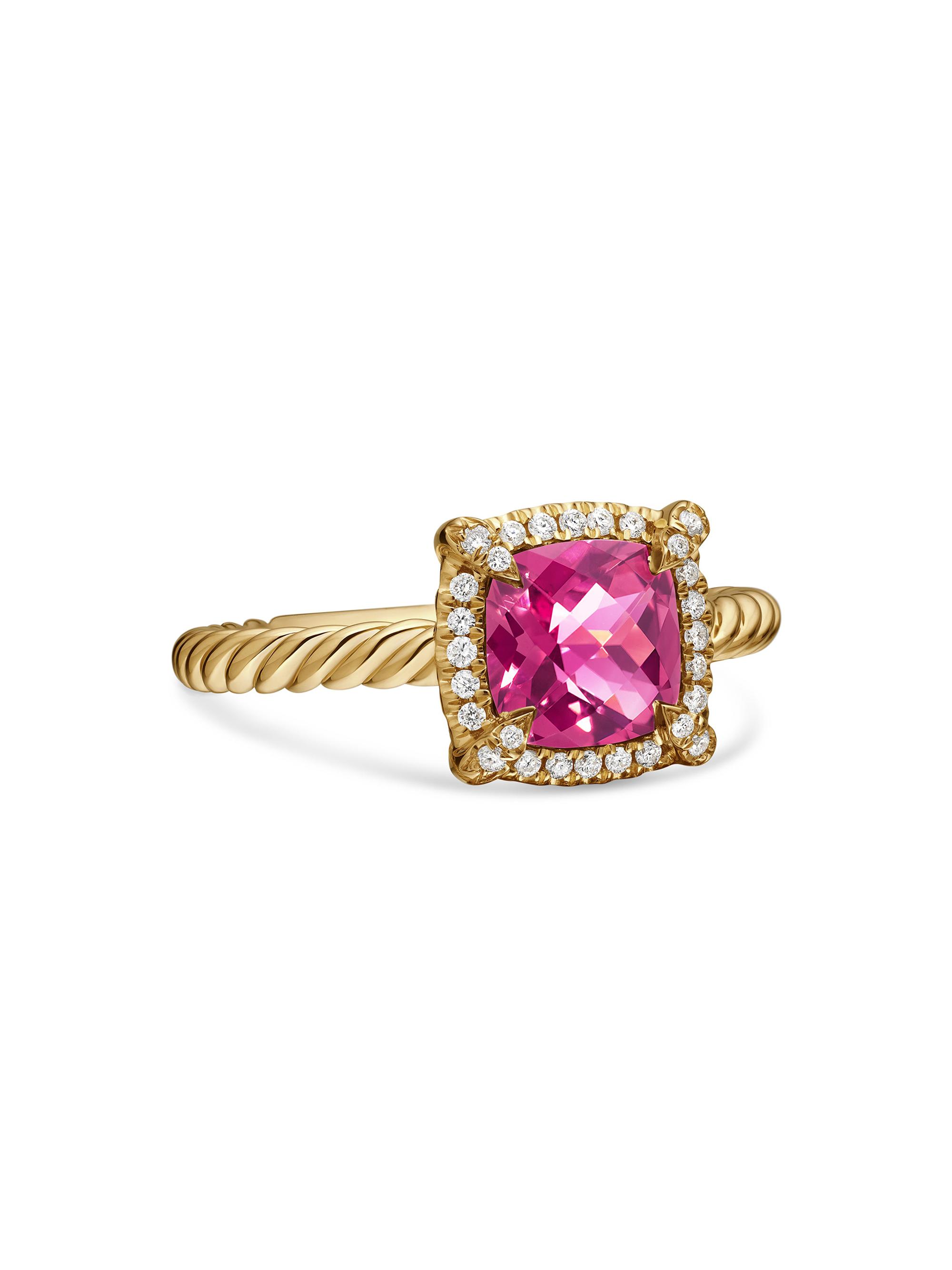 David Yurman Women's Petite Chatelaine Pavé Bezel Ring in 18K Yellow Gold with Diamonds - Pink Tourmaline