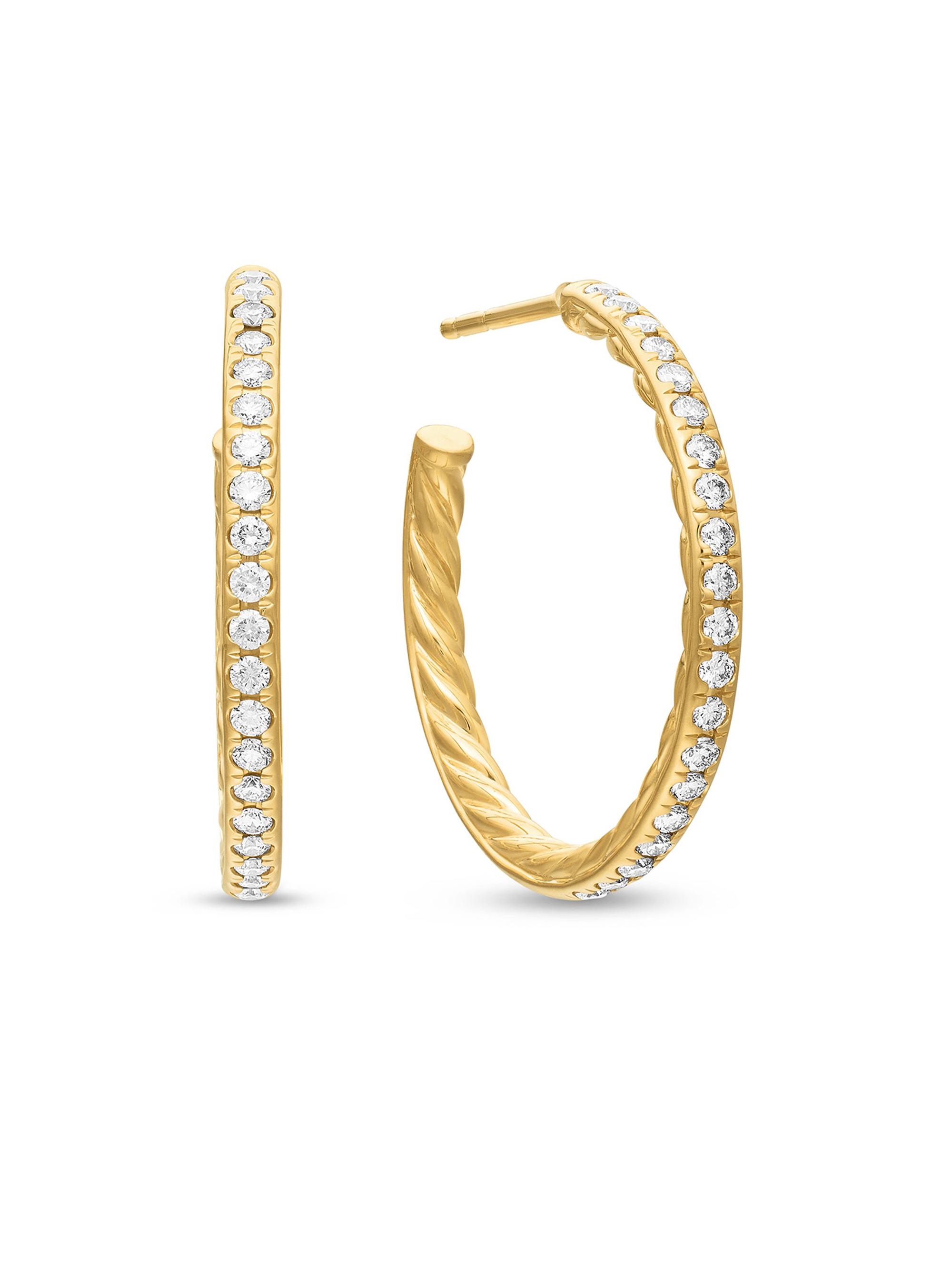 David Yurman Women's Pavé Hoop Earrings in 18K Yellow Gold with Diamonds, 25.4mm - Diamond