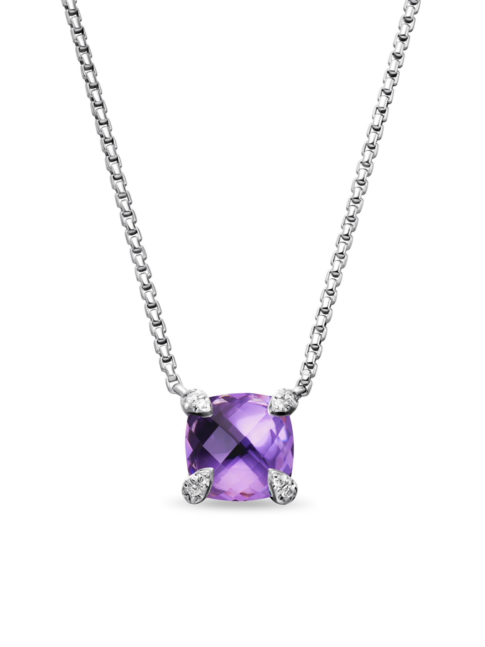 David Yurman Women's Petite Chatelaine Pendant Necklace with Pave Diamonds - Amethyst