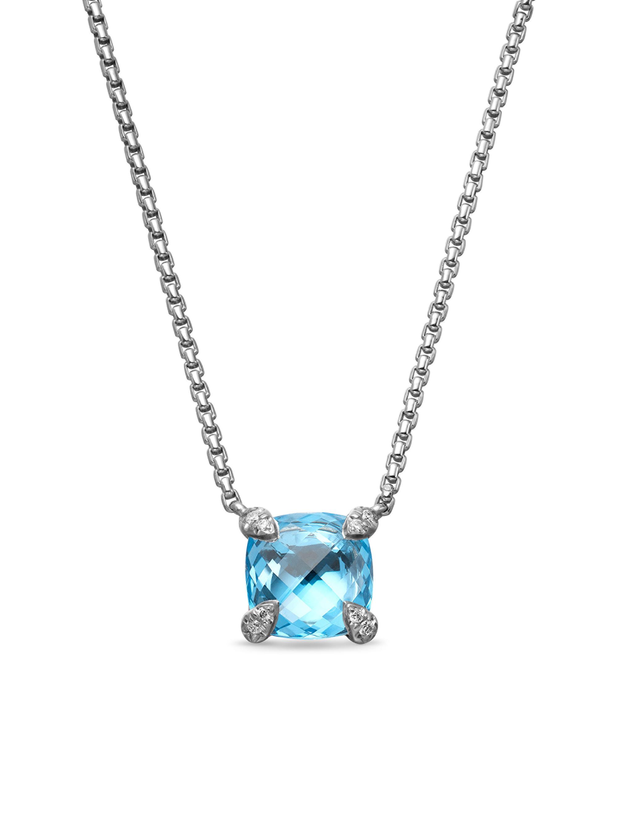 David Yurman Women's Petite Chatelaine Pendant Necklace with Pave Diamonds - Blue Topaz