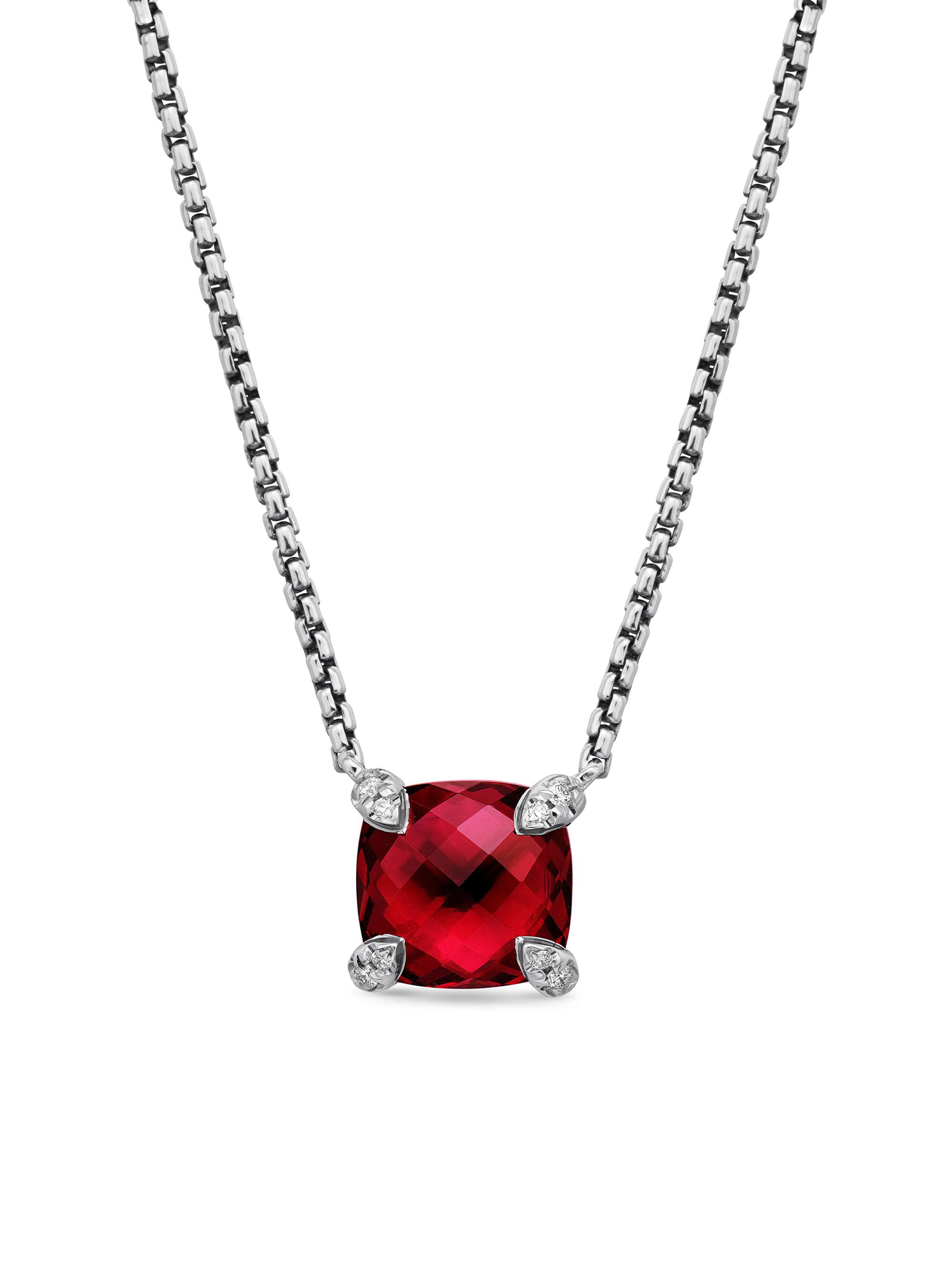 David Yurman Women's Petite Chatelaine Pendant Necklace with Pave Diamonds - Rhodolite Garnet