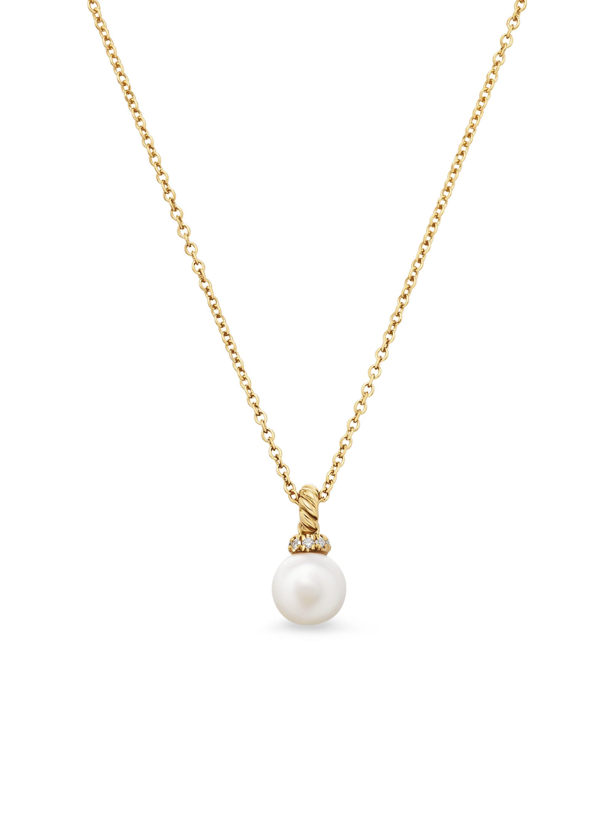 David Yurman Women's Petite Solari Pendant Necklace in K Yellow Gold - Akoya Wht Pearl