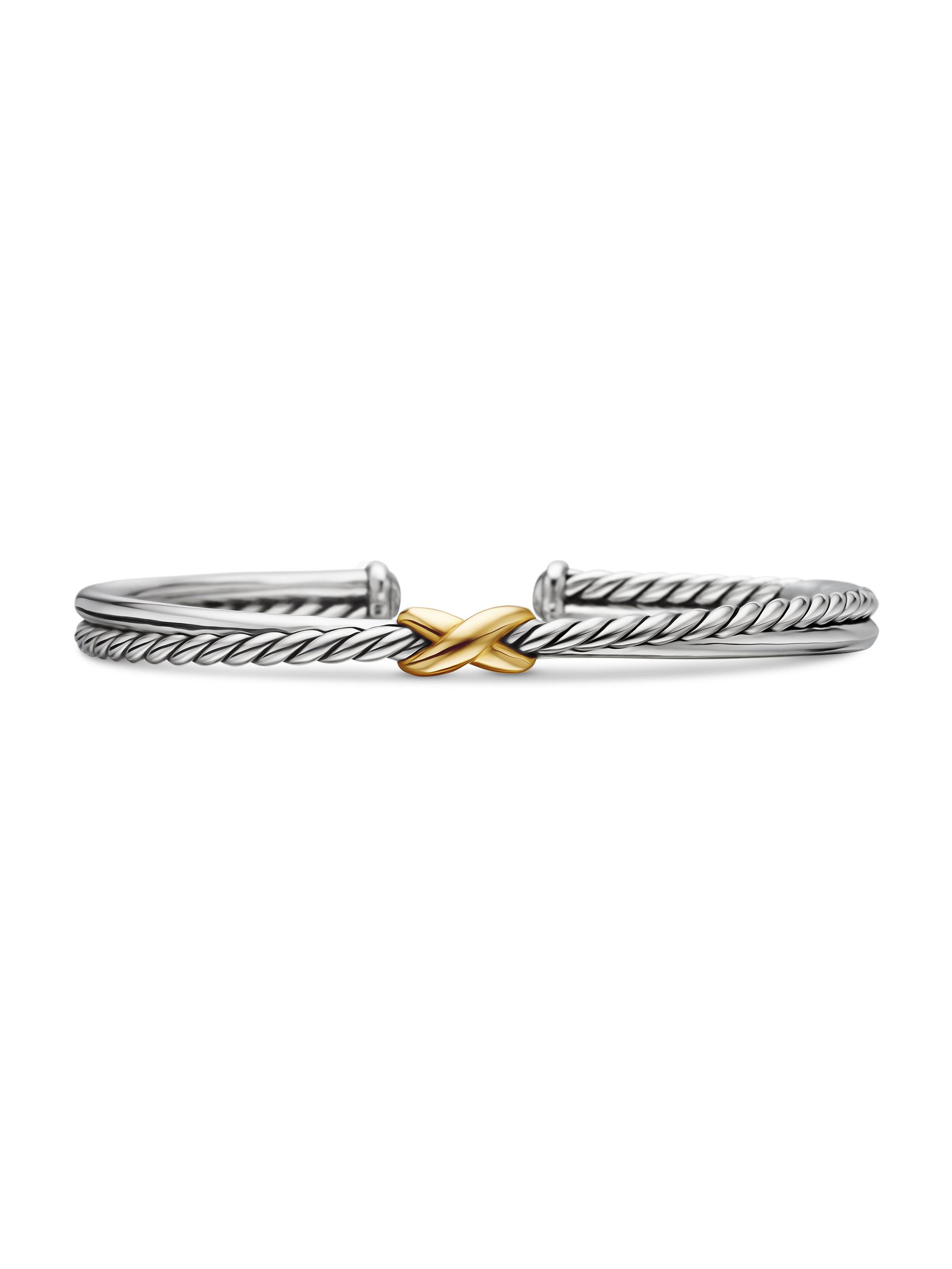 David Yurman Women's Petite X Center Station Bracelet with 18K Yellow Gold - Silver