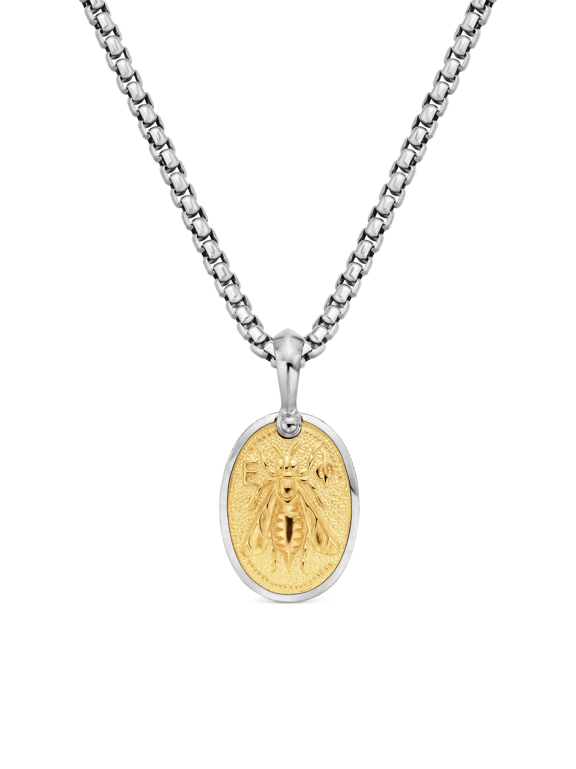 David Yurman Men's Petrvs Bee Amulet in Sterling Silver with 18K Yellow Gold, 29mm - Silver