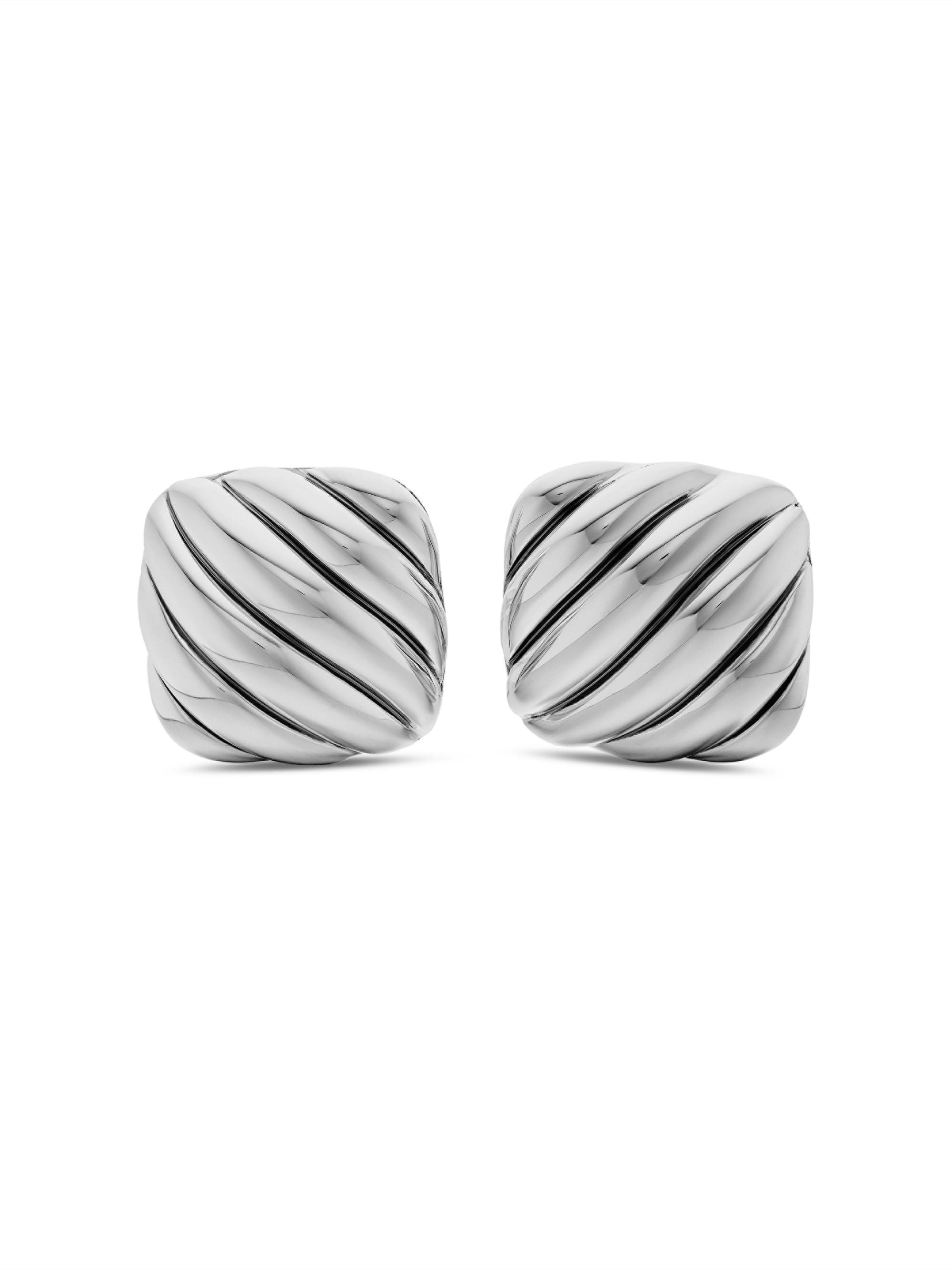 David Yurman Men's Sculpted Cable Cushion Cufflinks in Sterling Silver, 17mm - Silver