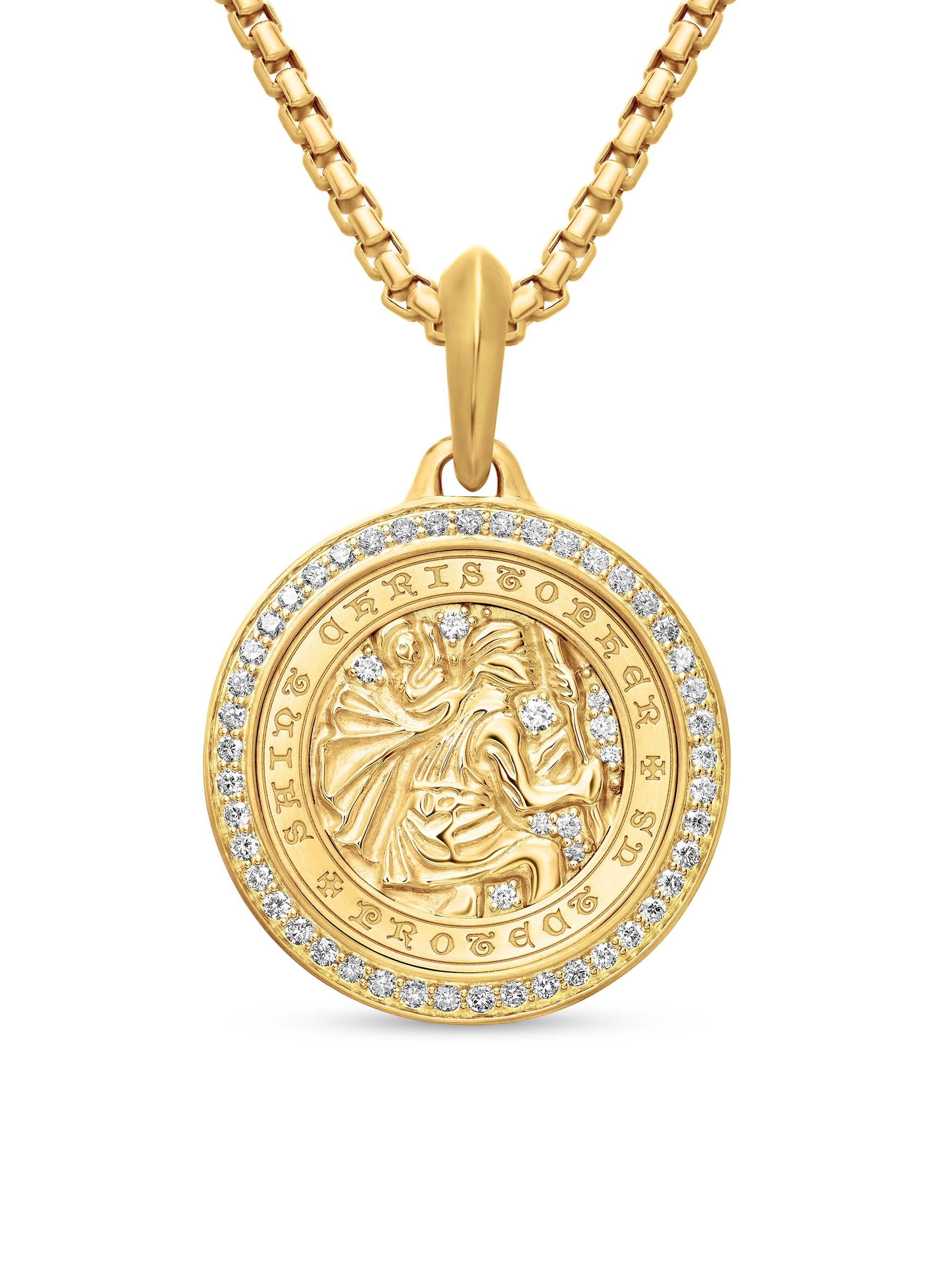 David Yurman Men's St. Christopher Amulet in 18K Yellow Gold - Diamond