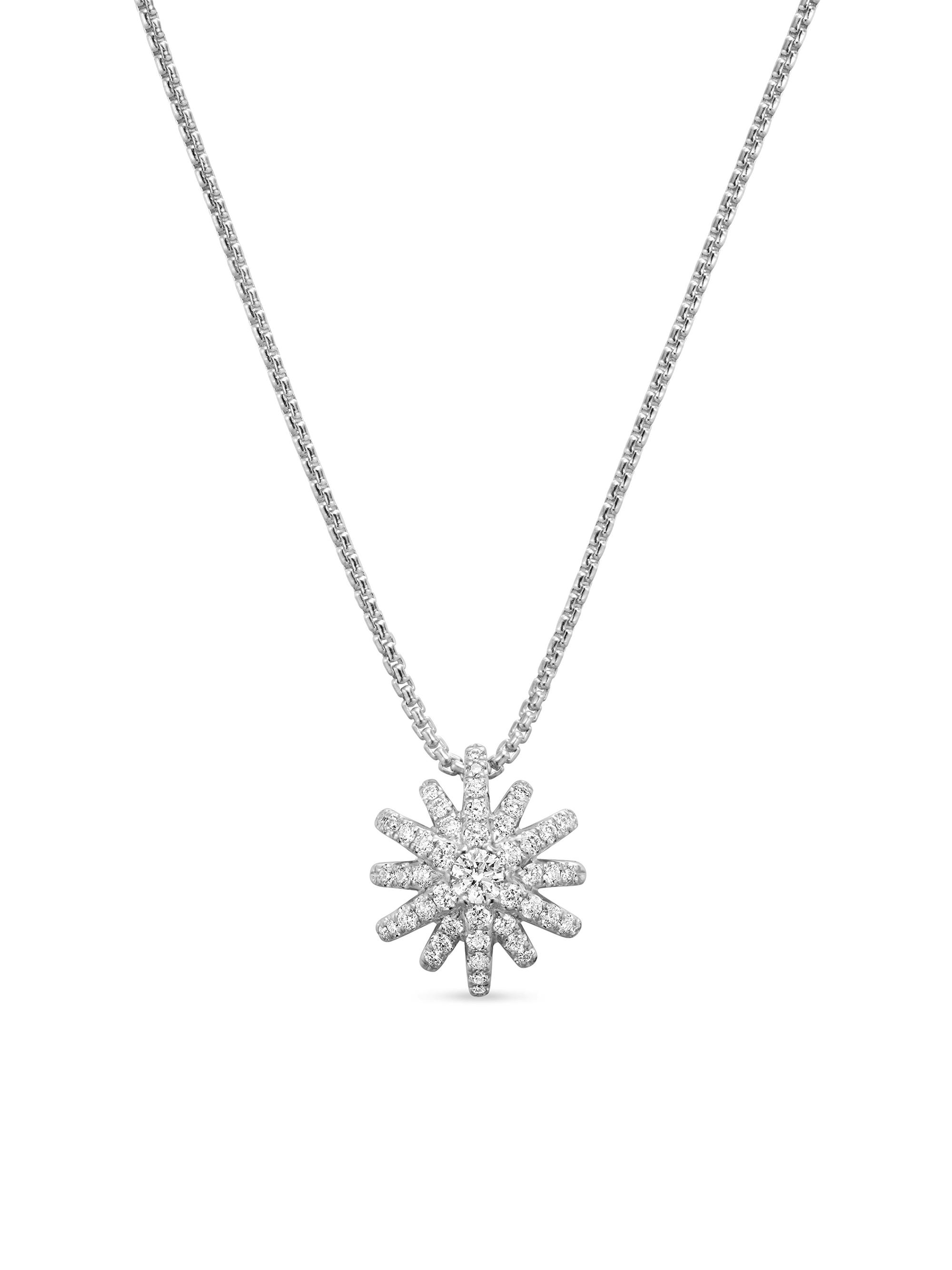 David Yurman Women's Starburst Pendant Necklace in 18K White Gold with Diamonds, 12MM - Diamond