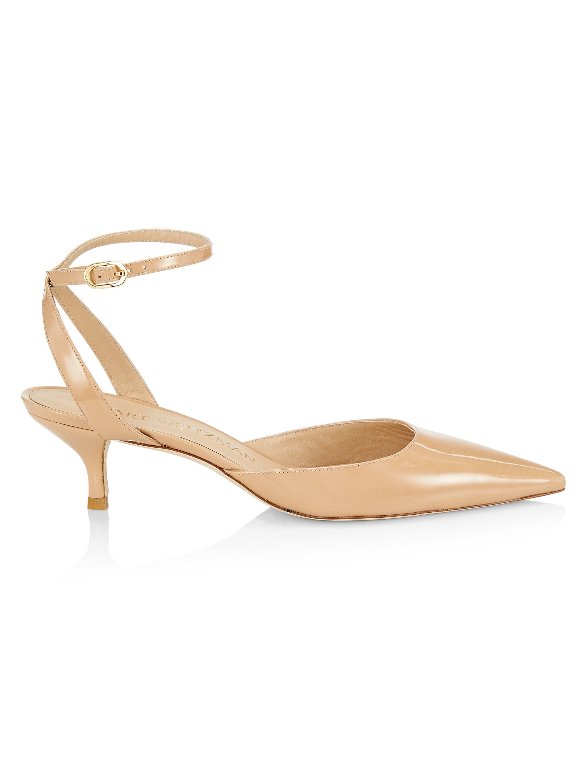Stuart Weitzman Women's Barelythere 50MM Patent Leather Kitten Heel Pumps - Adobe