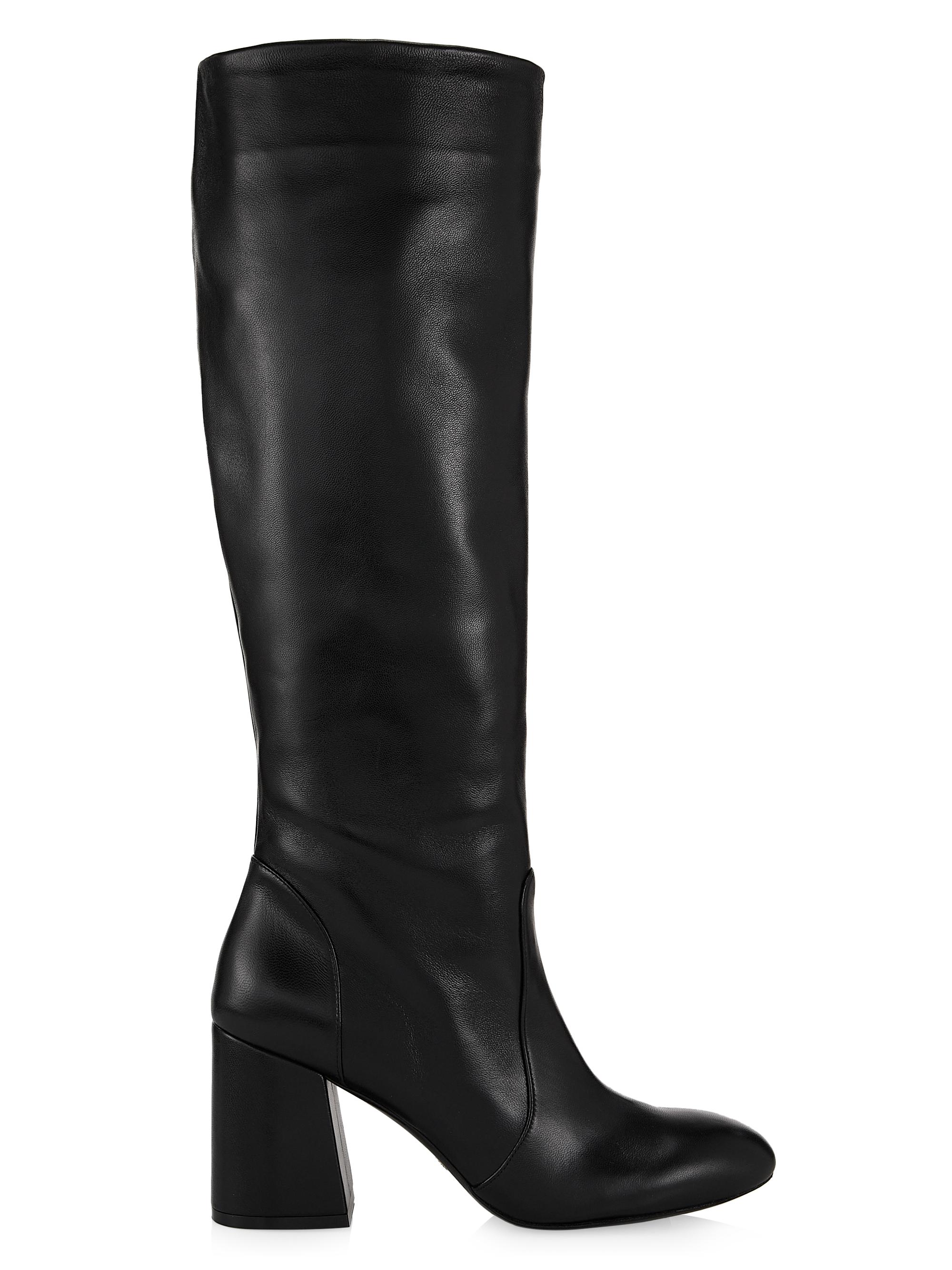Stuart Weitzman Women's Flareblock 85MM Leather Slouch Boots - Black