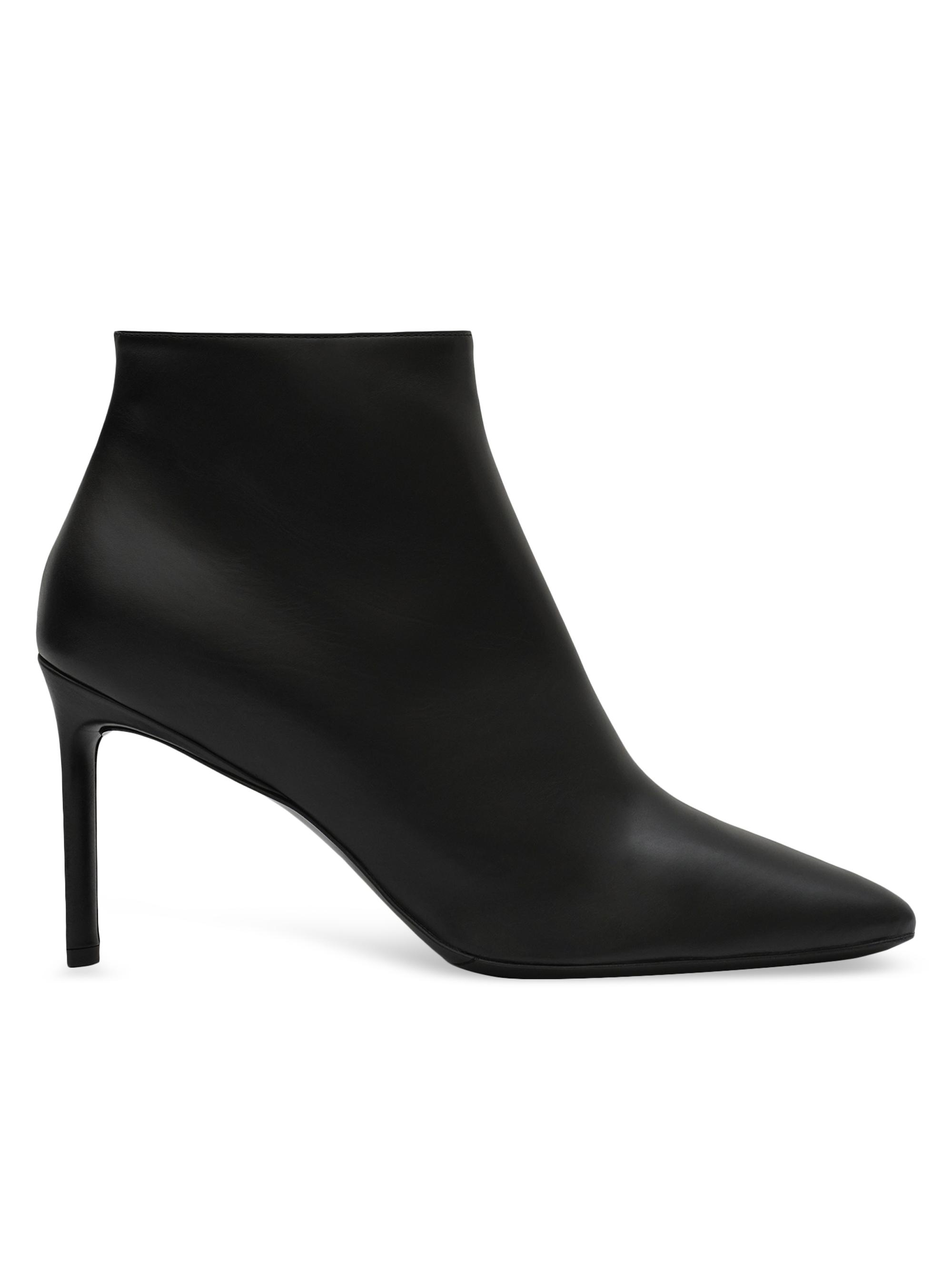 Leather Ankle Boots with Pointed Toe and Rosebud Design