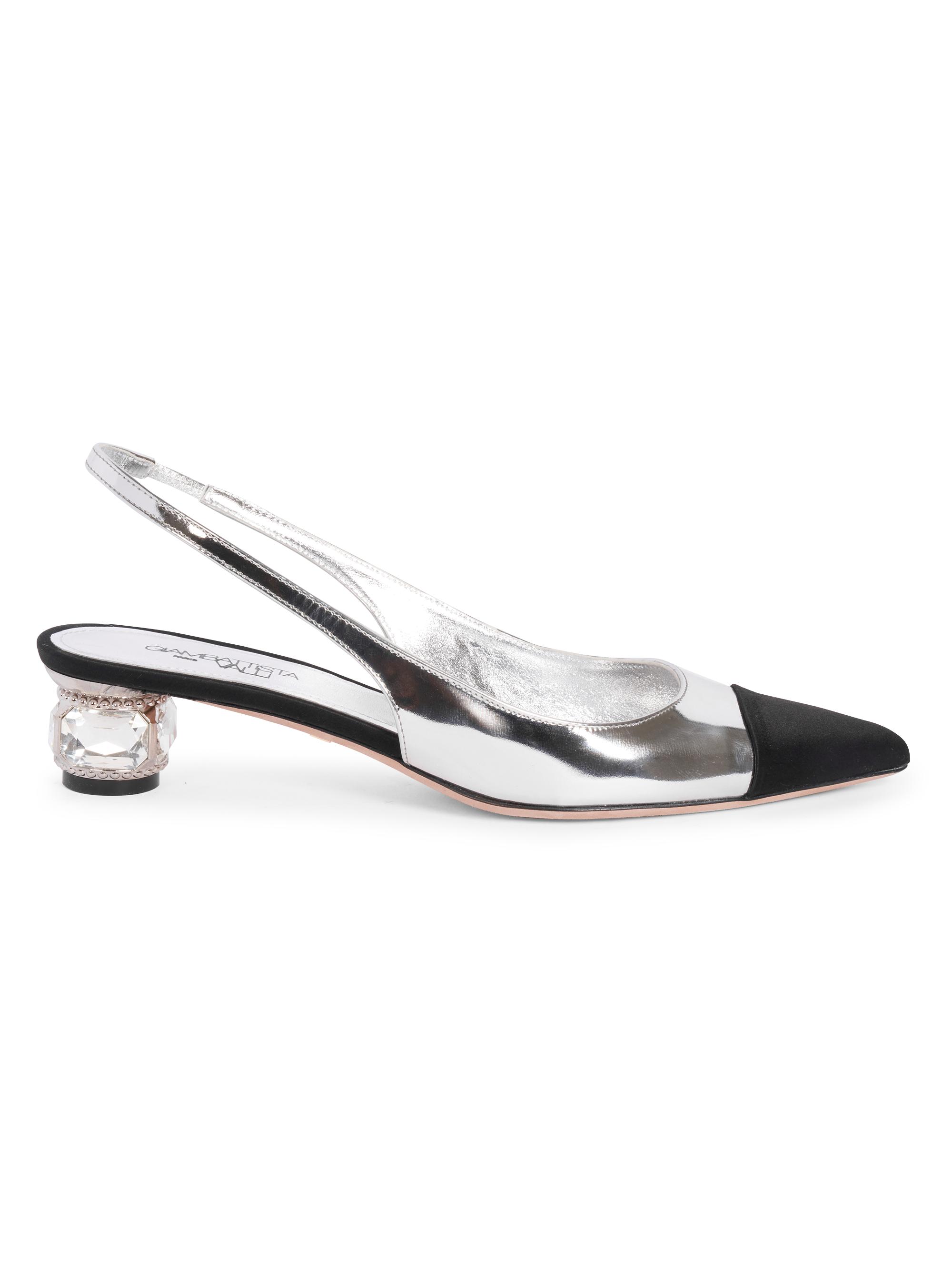 Giambattista Valli Women's Colorblocked Leather Kitten-Heel Slingback Pumps - Silver