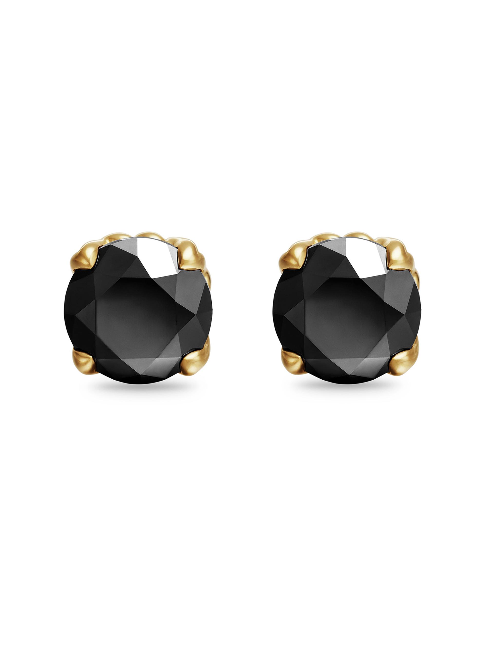 David Yurman Men's Stud Earring in 18K Yellow Gold - Black Diamond