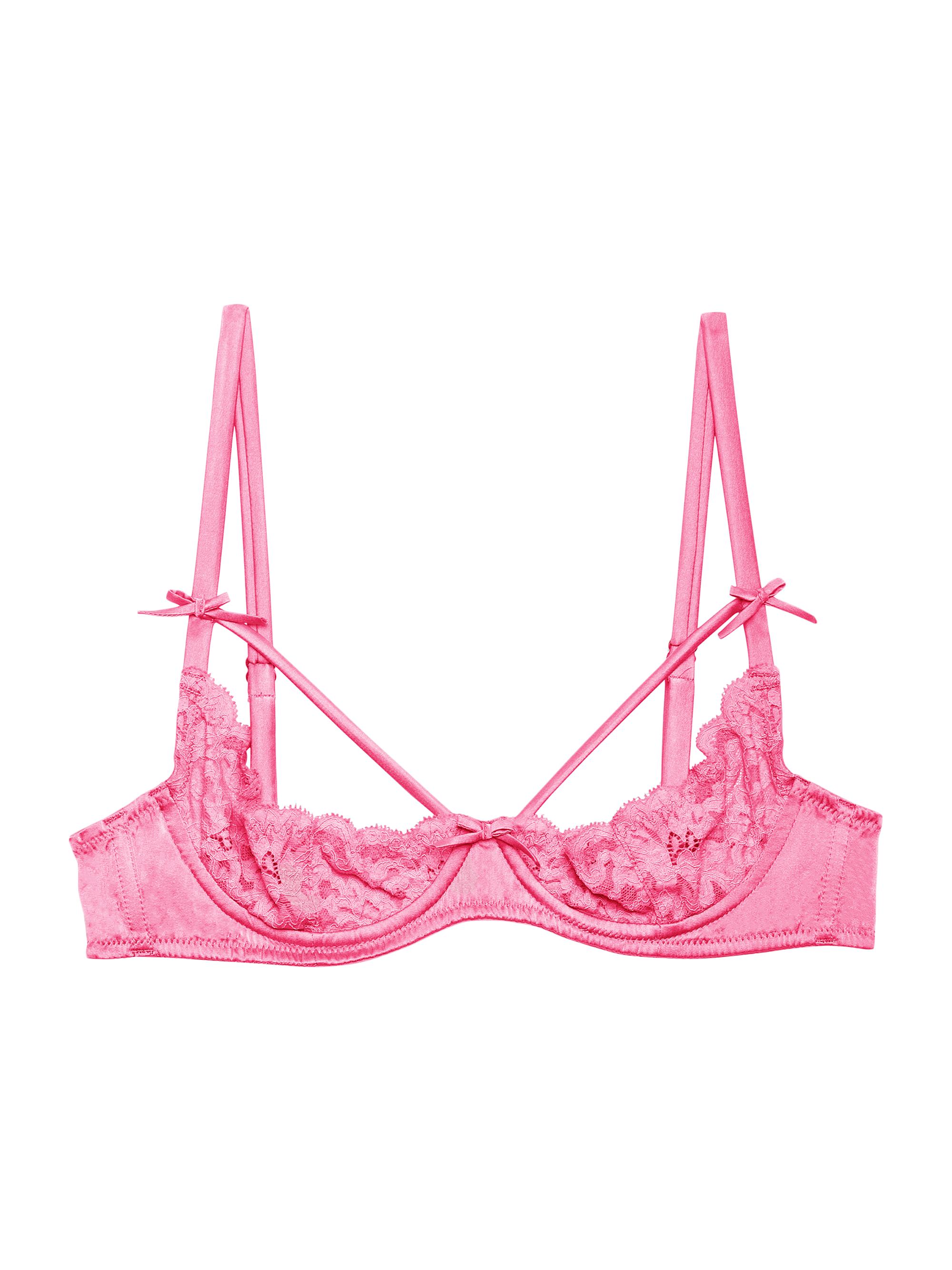 Fleur du Mal Women's Charlotte Peekaboo Lace Bra - Pink Cadillac