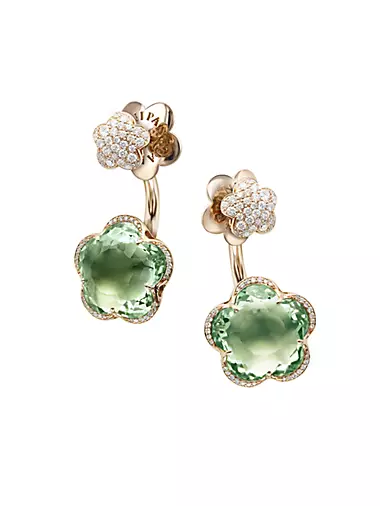 Bon Ton Dolce Vita 18K Rose Gold, Prasiolite & 0.58 TCW Diamond Flower Drop Earrings