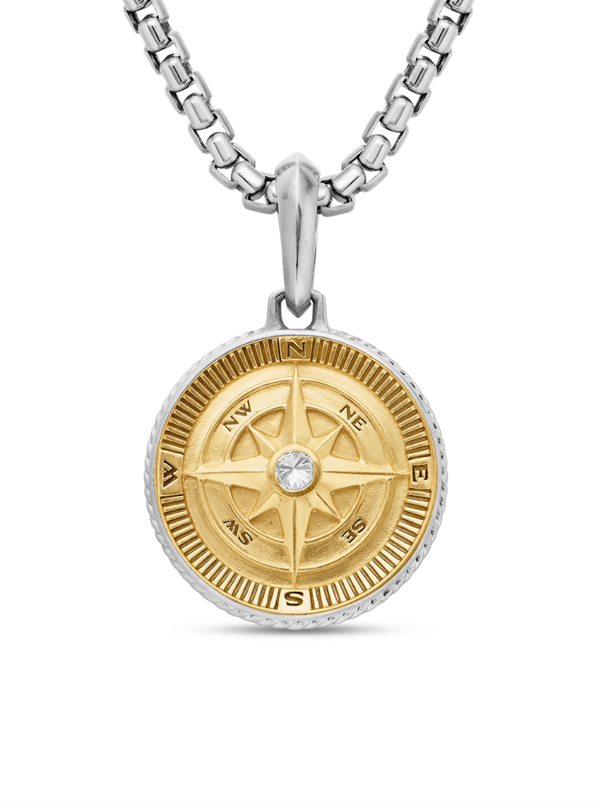David Yurman Men's Maritime Compass Amulet in Sterling Silver with 18K Yellow Gold and Center Diamond, 29.5mm - Diamond