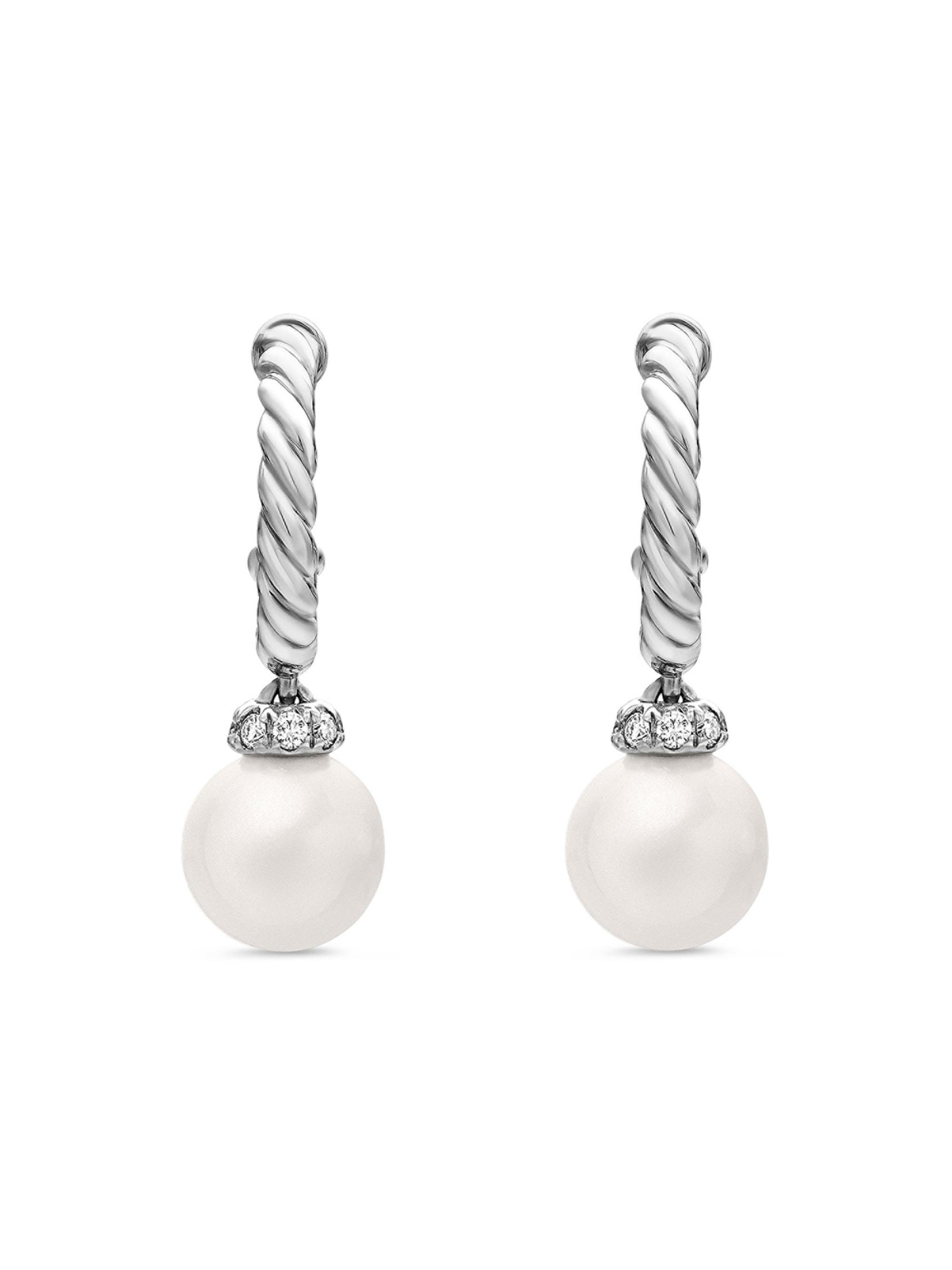David Yurman Women's Pearl and Pavé Solari Drop Earrings in Sterling Silver with Pearls and Diamonds, 18.4mm - Pearl