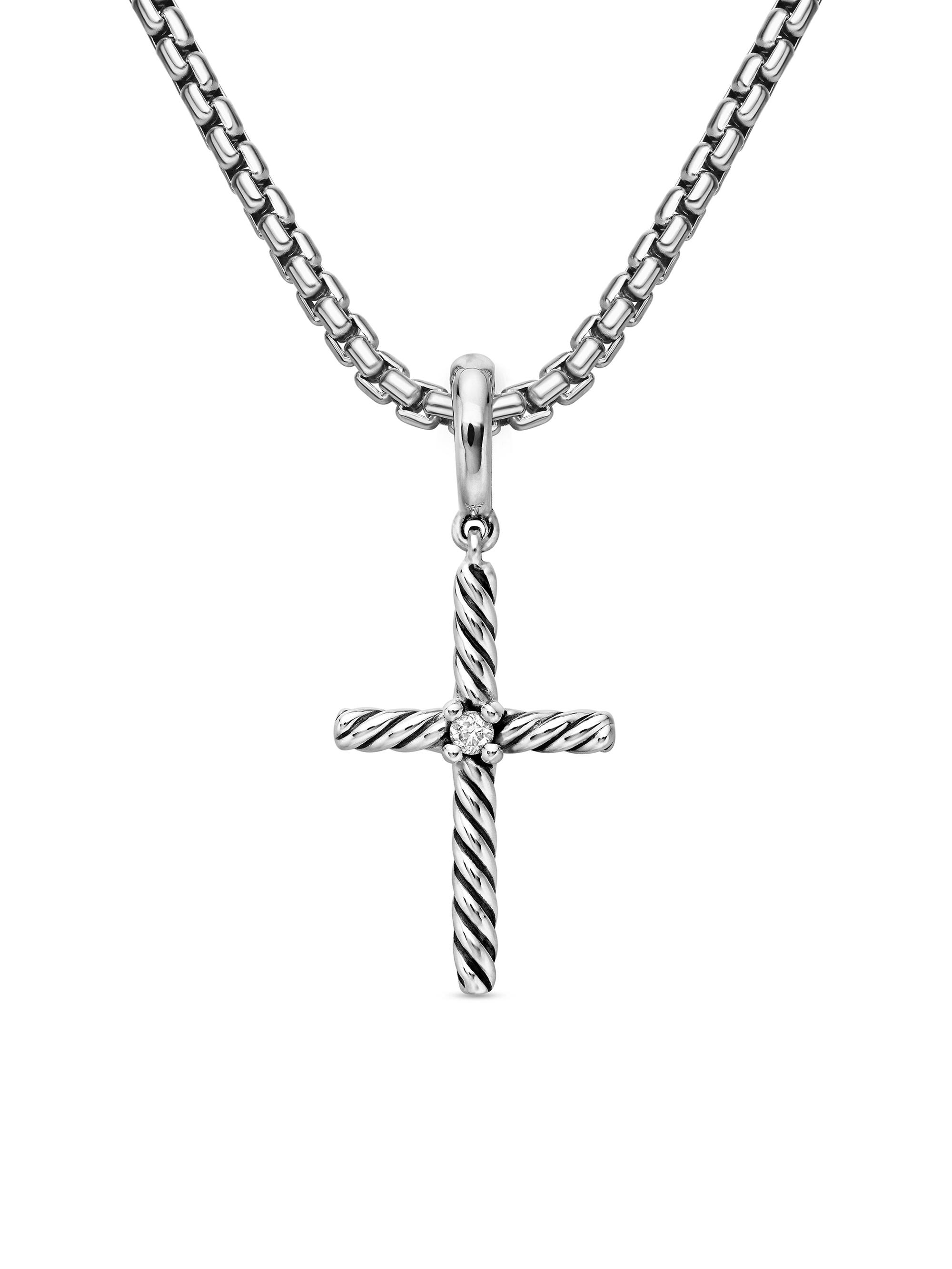 David Yurman Women's Cable Classics Cross Pendant with Center Diamond - Sterling Silver
